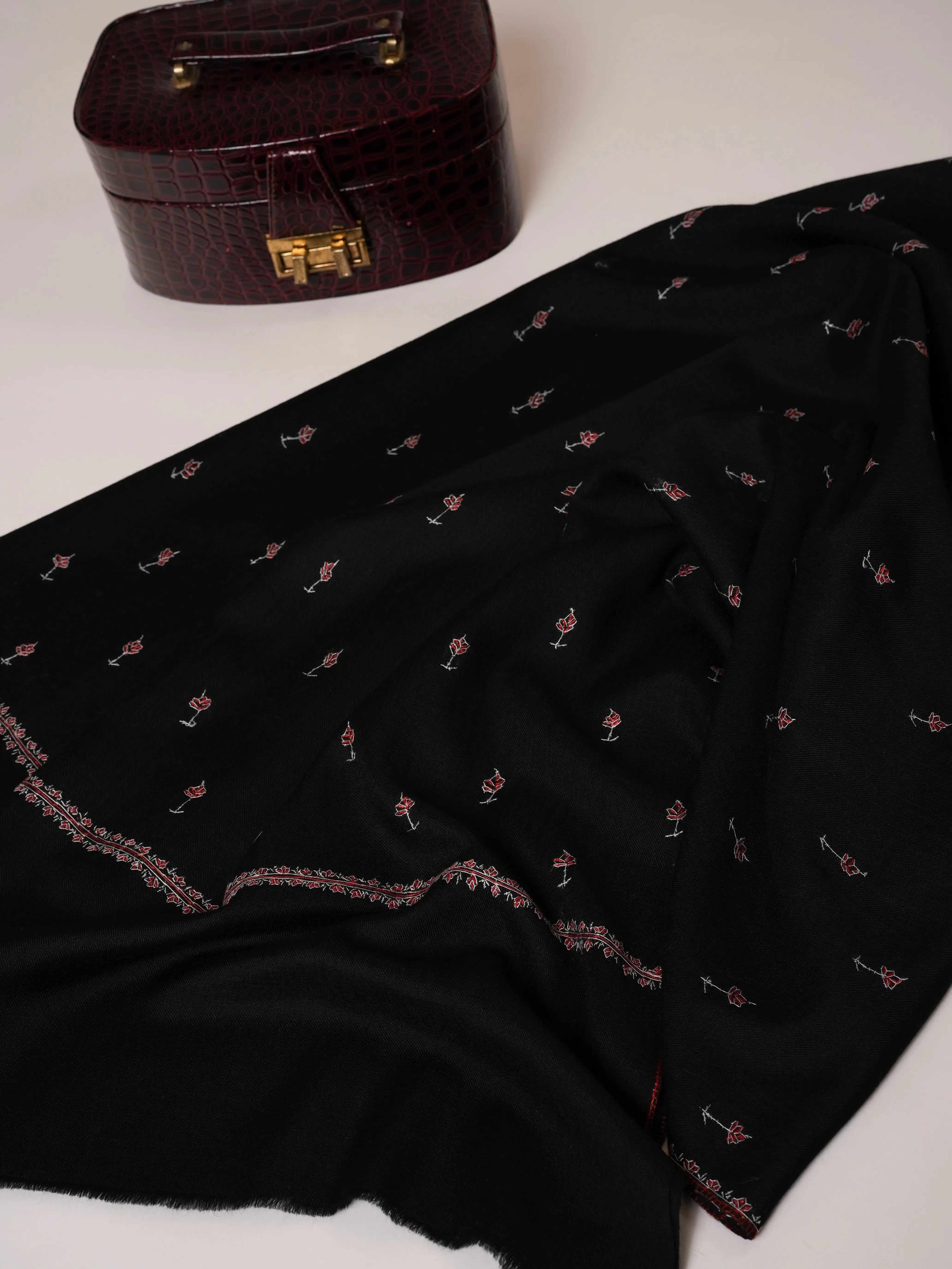 Black Machie Booti Fine Wool Kashmiri Shawl Shahkaar Global