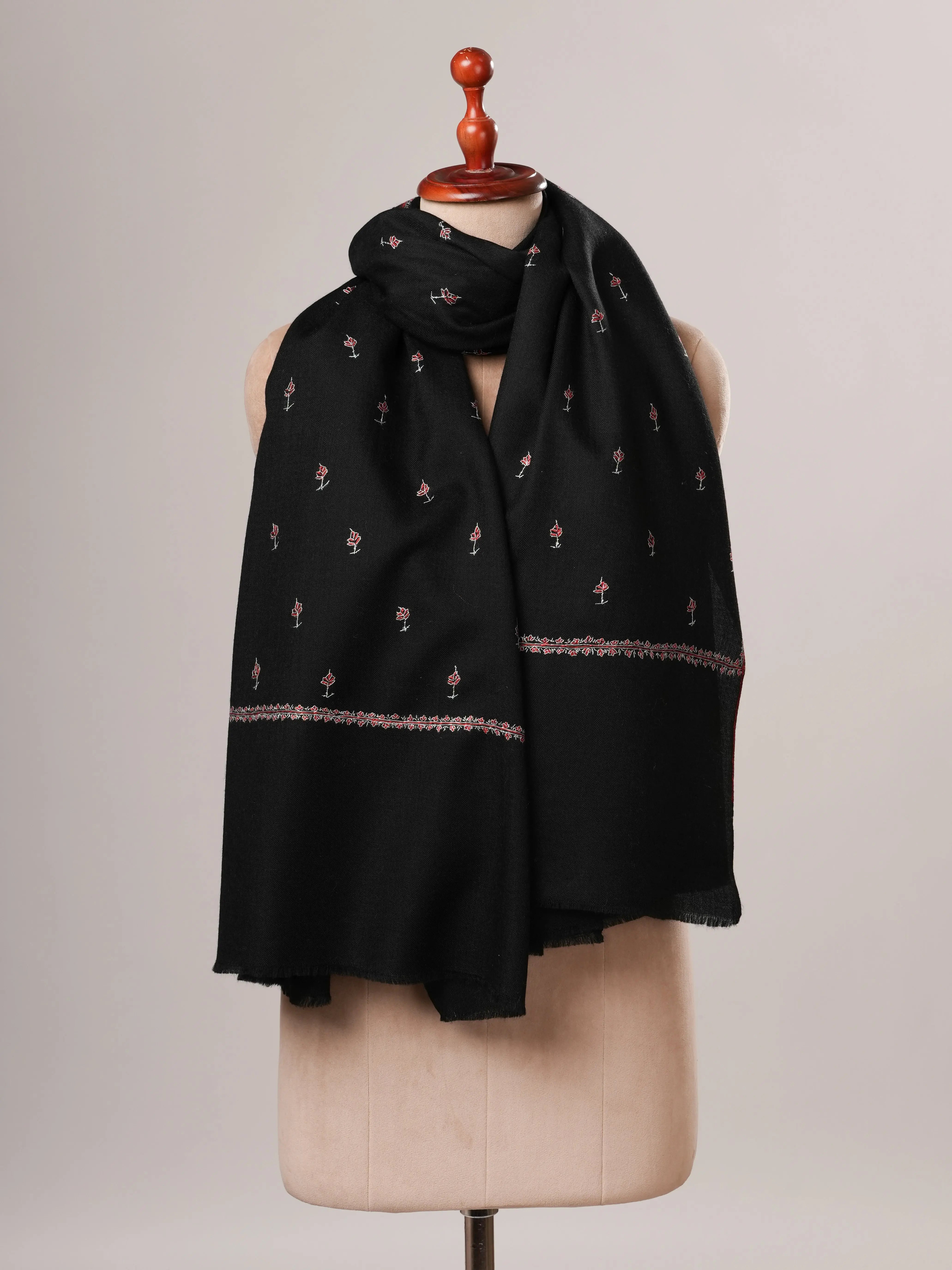 Black Machie Booti Fine Wool Kashmiri Shawl Shahkaar Global
