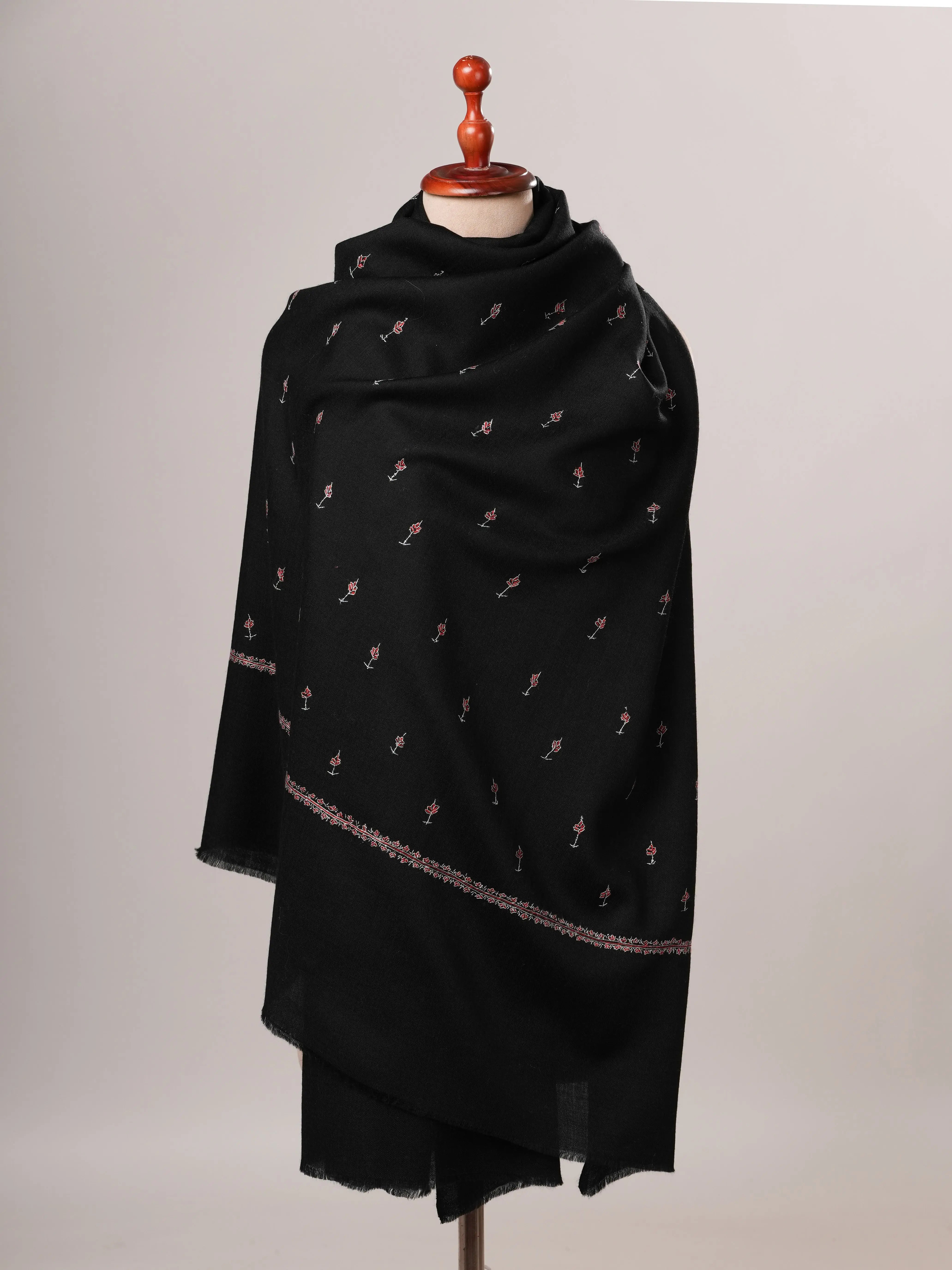 Black Machie Booti Fine Wool Kashmiri Shawl Shahkaar Global