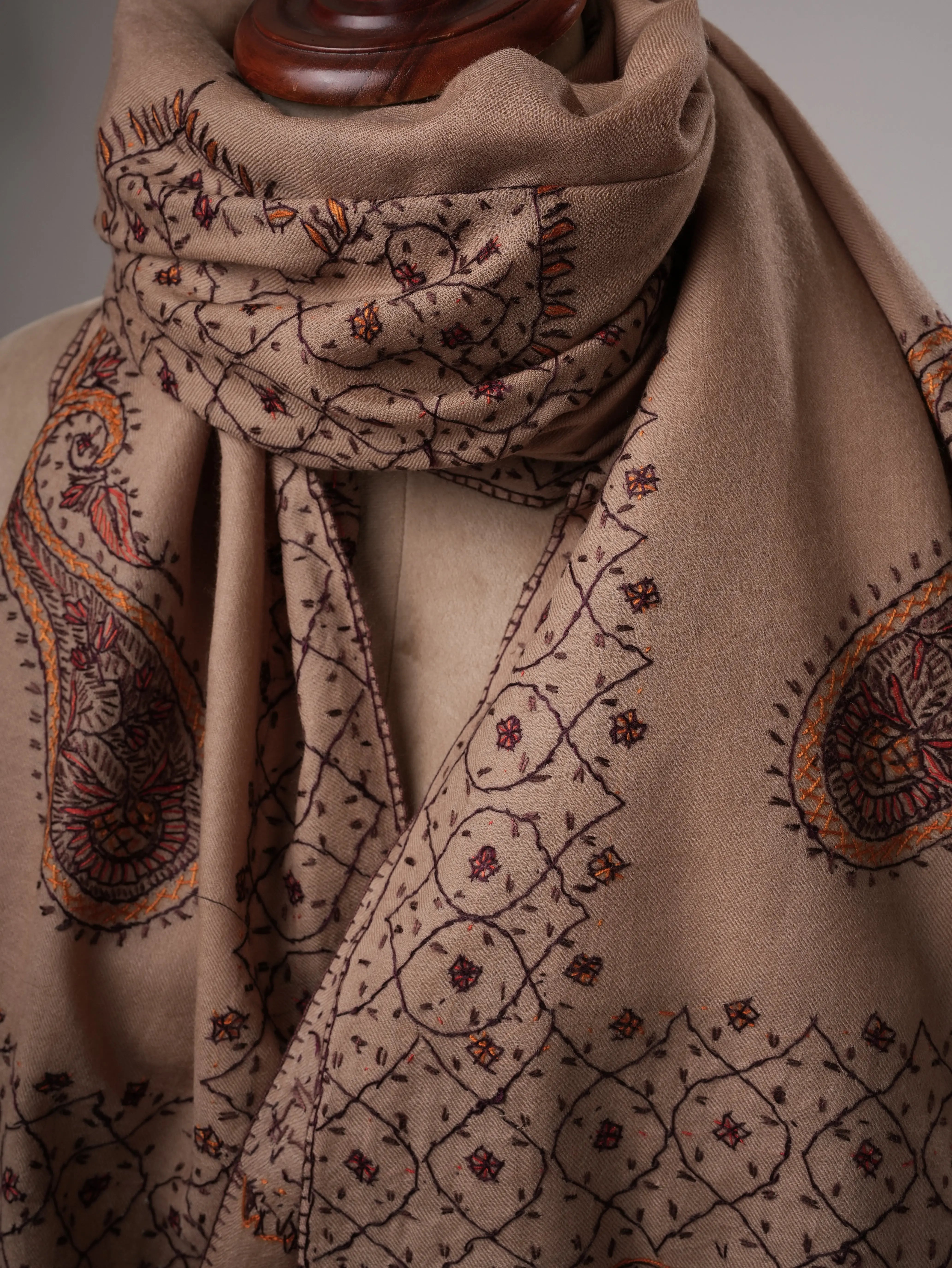 Hand Embroidered Fine Wool Shawl with Timeless Classic Motifs Shahkaar