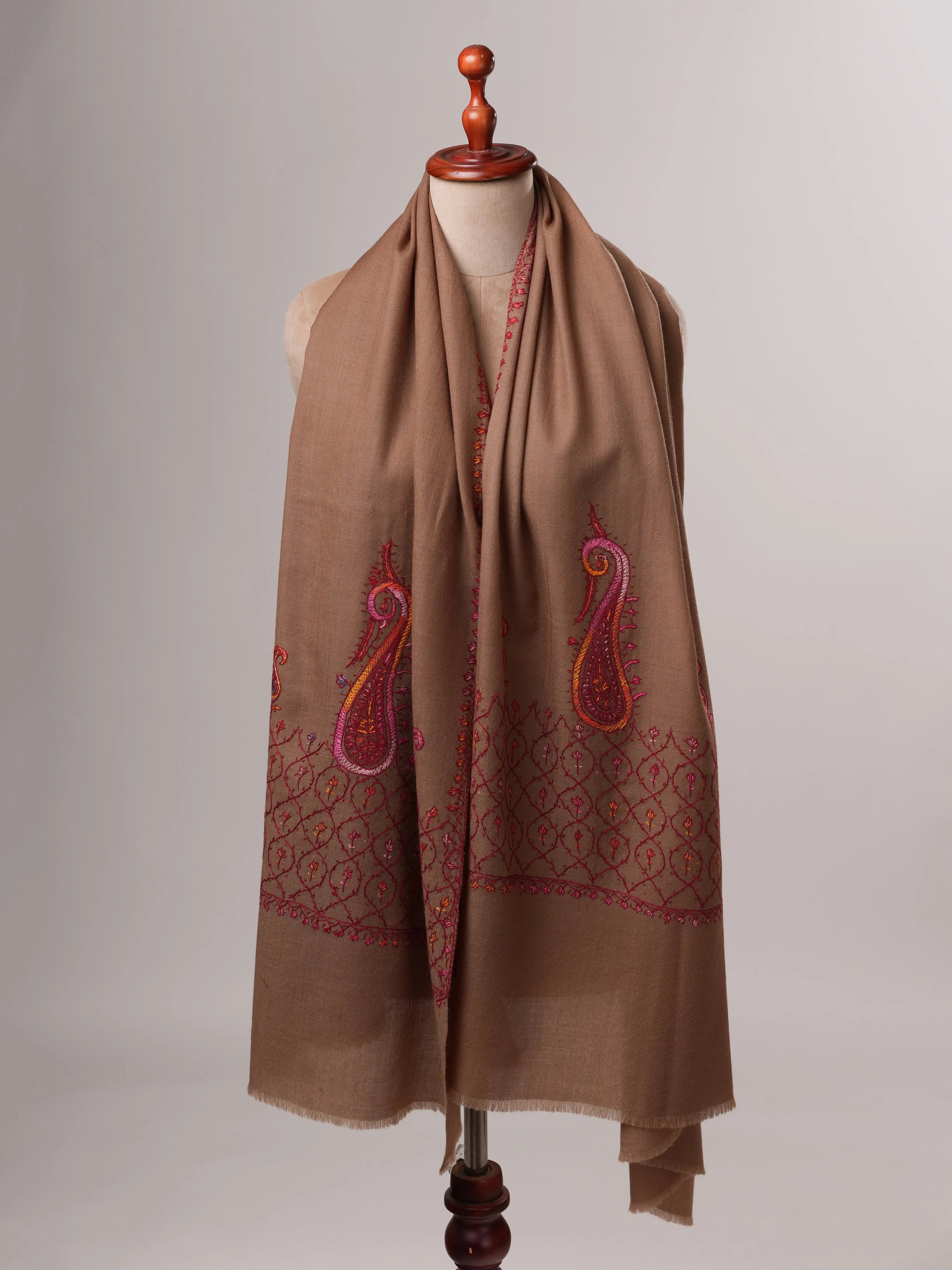 Fine Wool Shawl with Hand Embroidered Palla Motifs Shahkaar