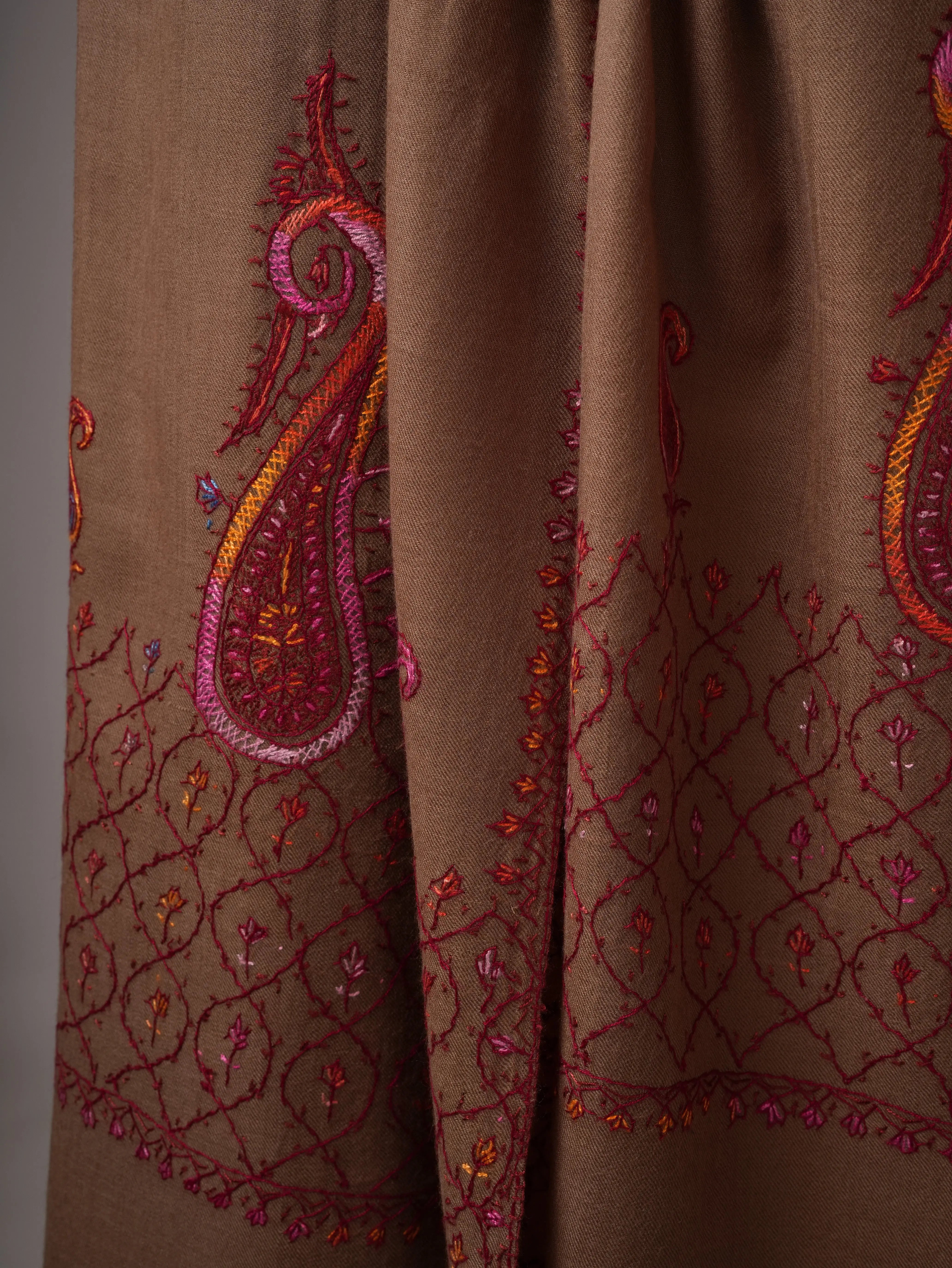 Fine Wool Shawl with Hand Embroidered Palla Motifs Shahkaar