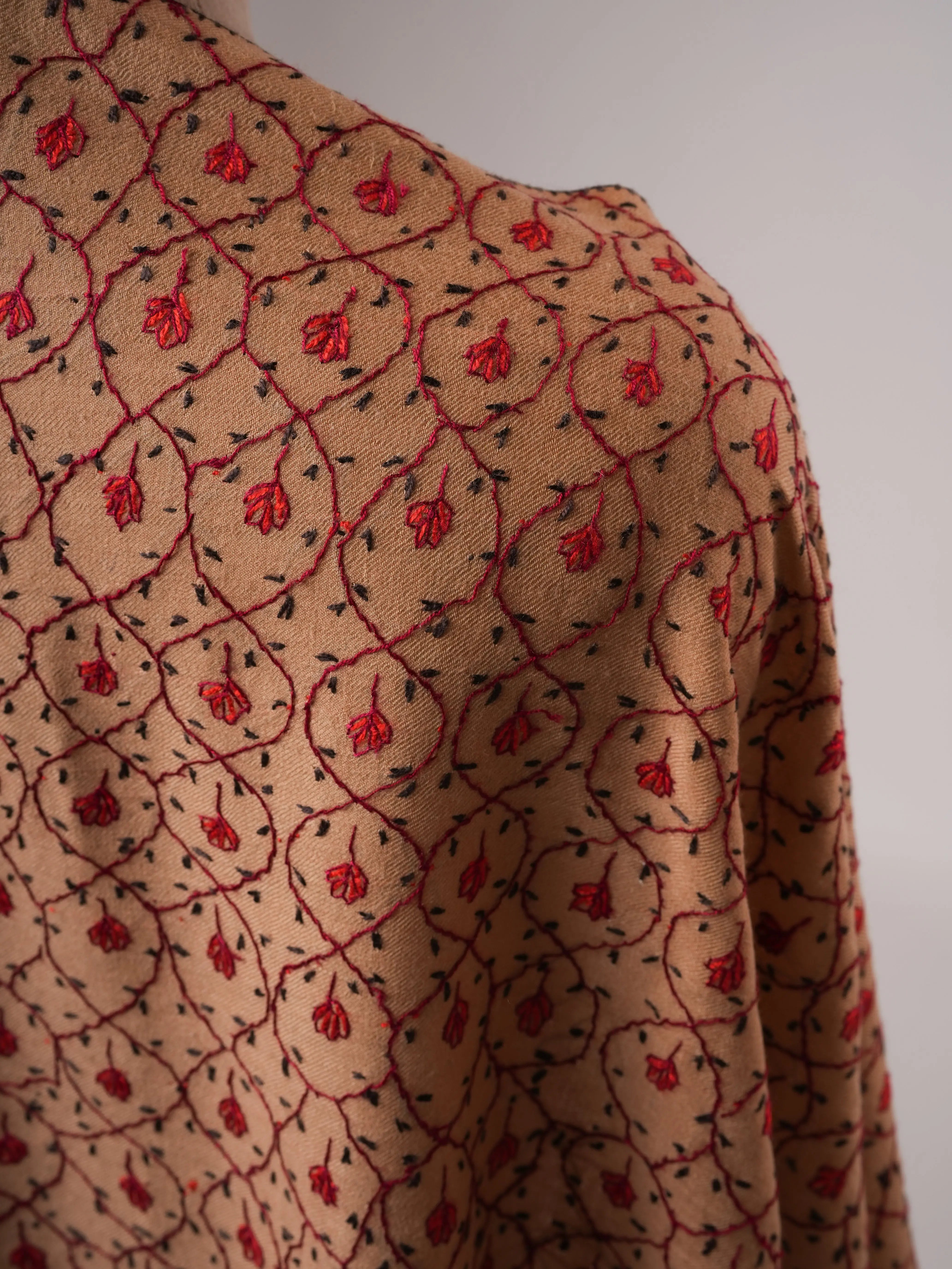 Classic Beige Fine Wool Shawl with Hand Embroidery Shahkaar