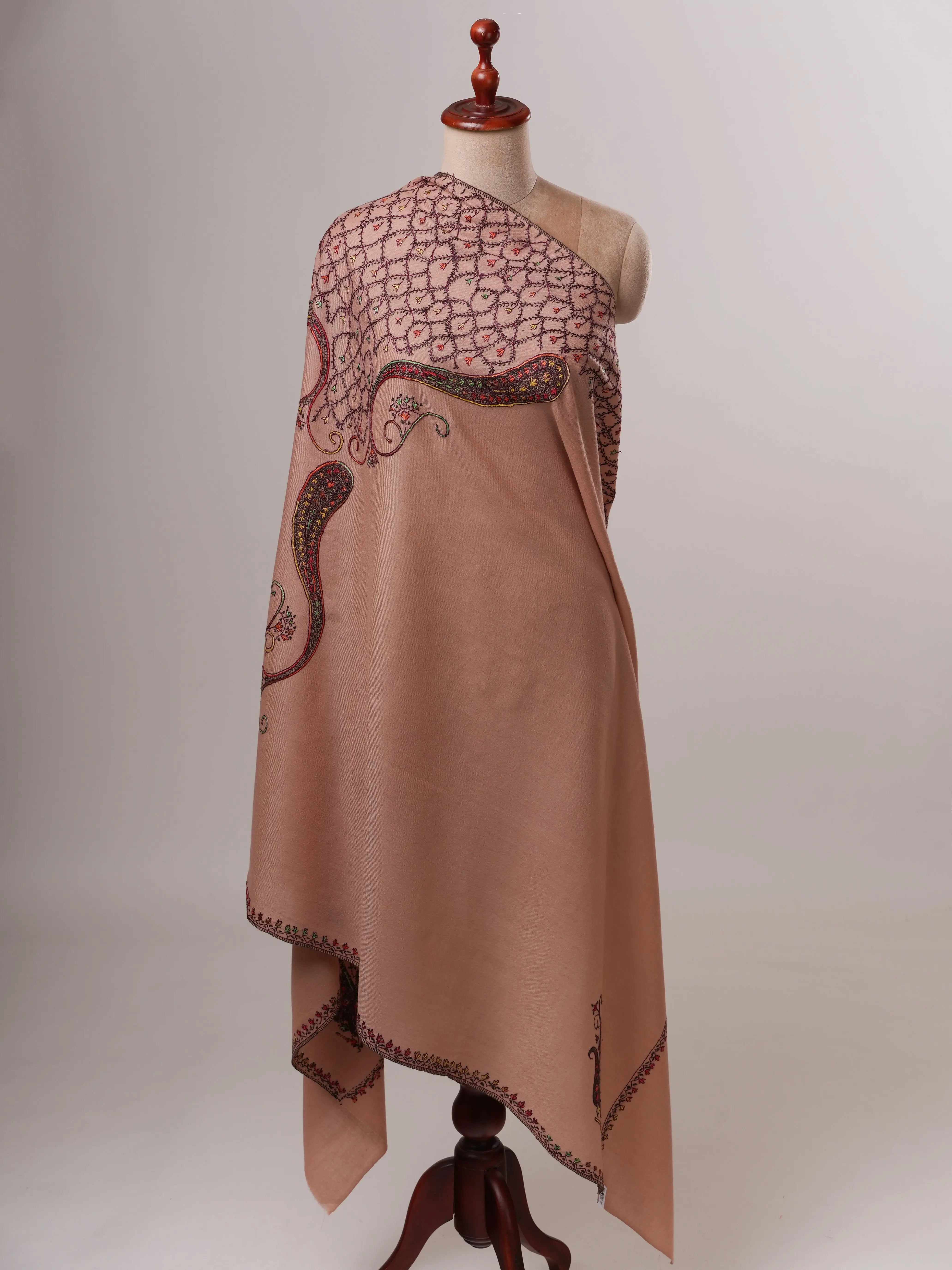 Elegant Light Pink Fine Wool Shawl Featuring Handcrafted Embroidery Shahkaar