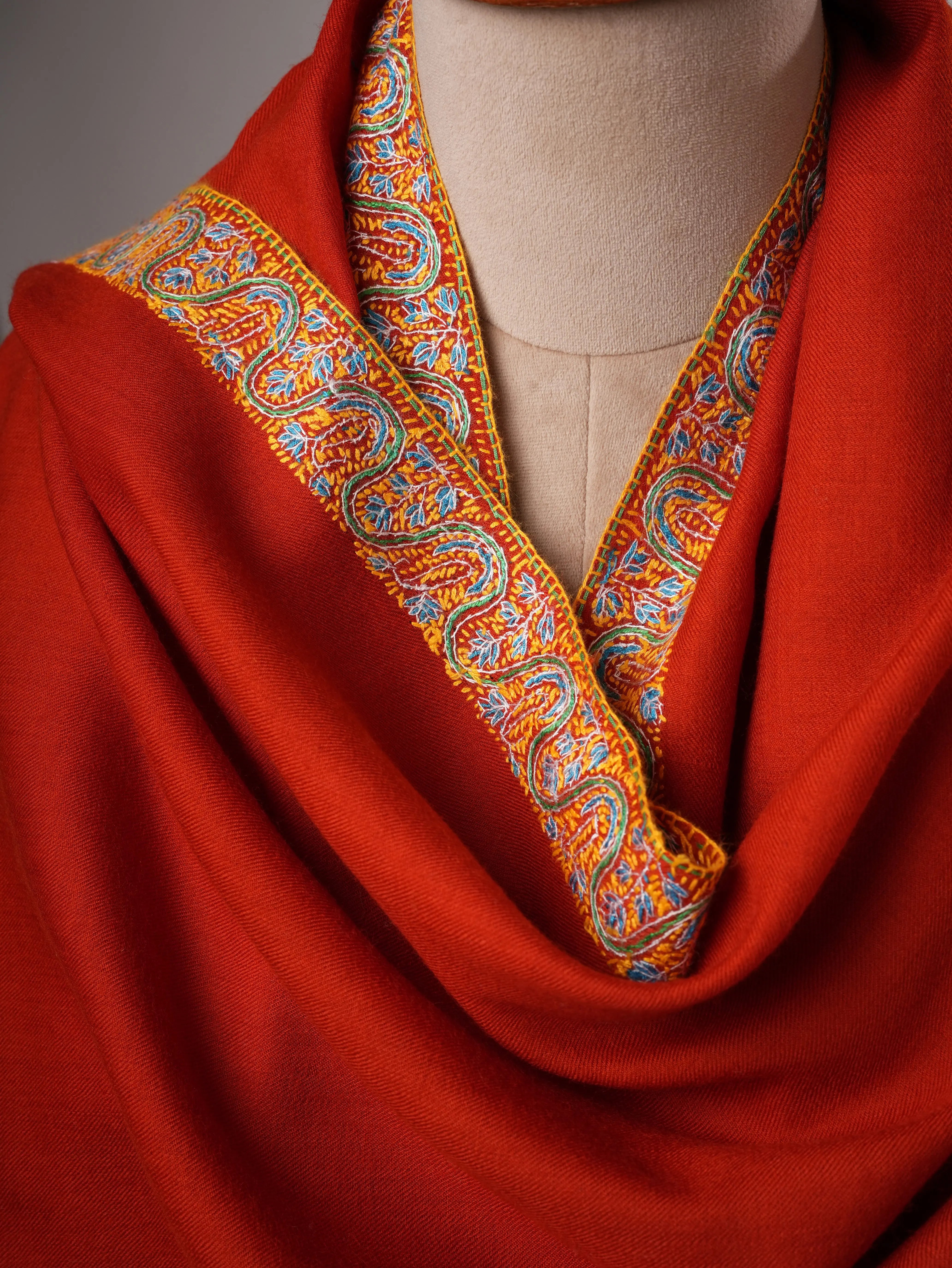 Rust Neemdaur Fine Wool Kashmiri Shawl Shahkaar