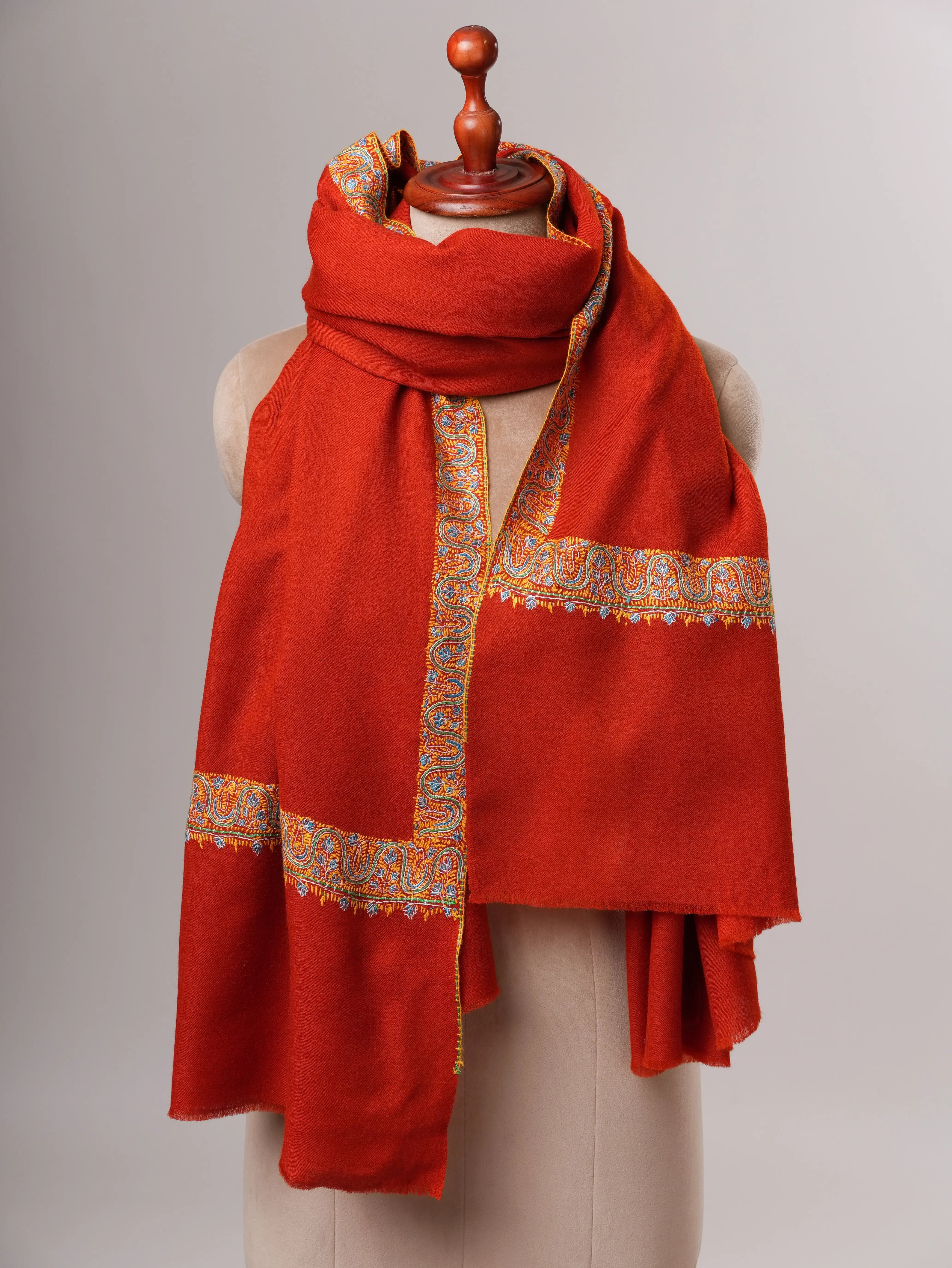 Rust Neemdaur Fine Wool Kashmiri Shawl Shahkaar