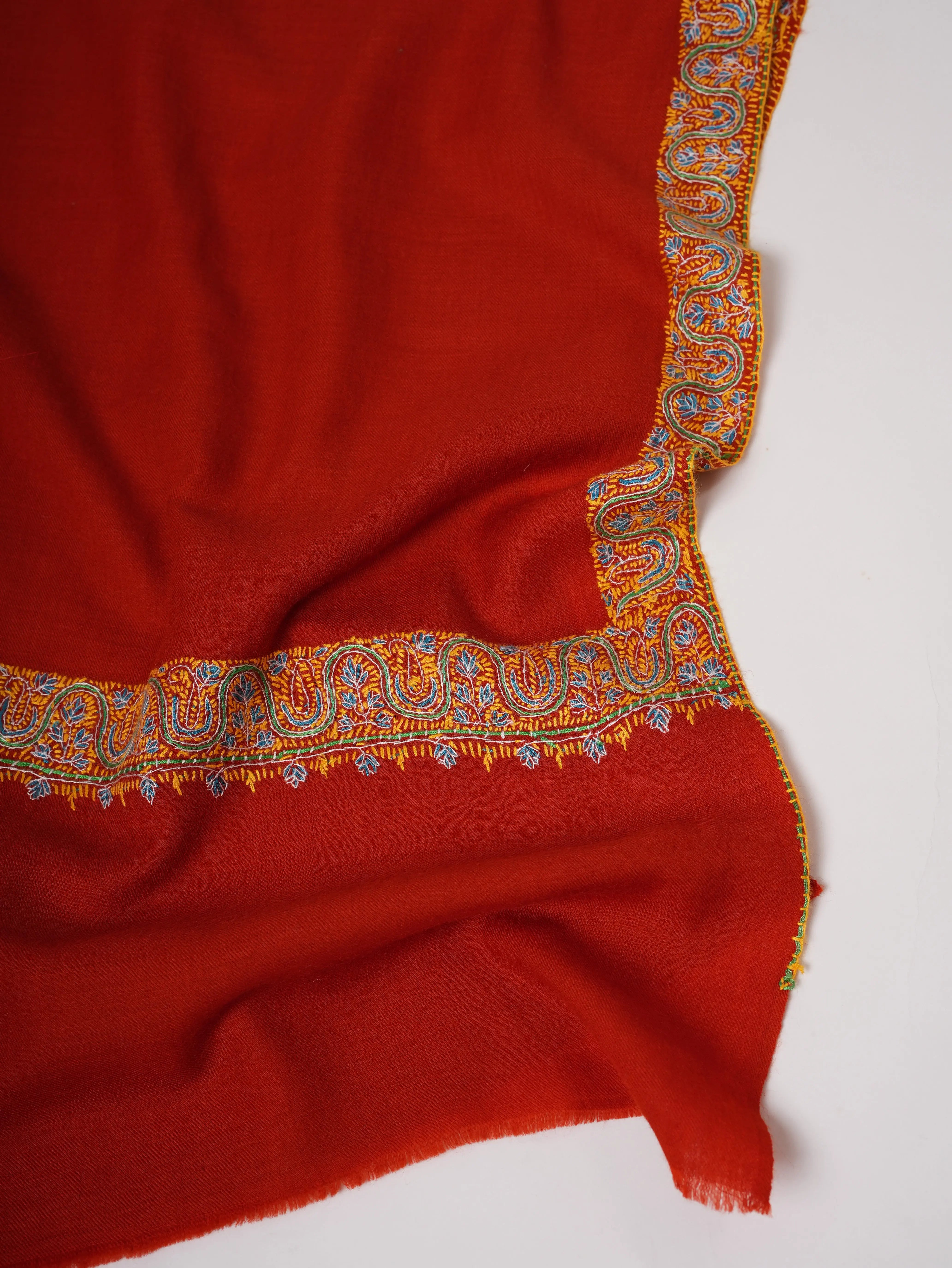 Rust Neemdaur Fine Wool Kashmiri Shawl Shahkaar