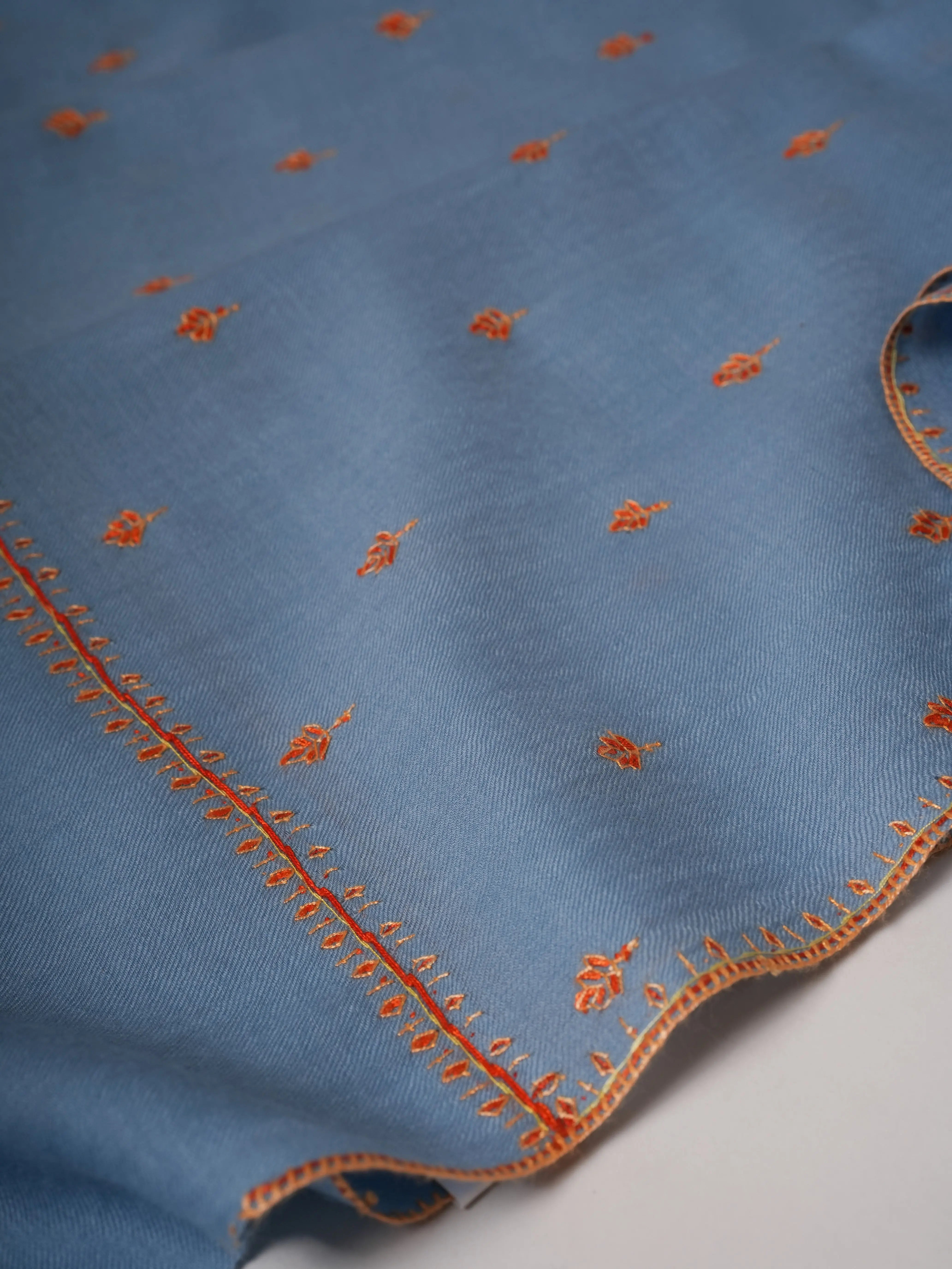 Baby Blue Fine Wool Machie Booti Shawl Shahkaar