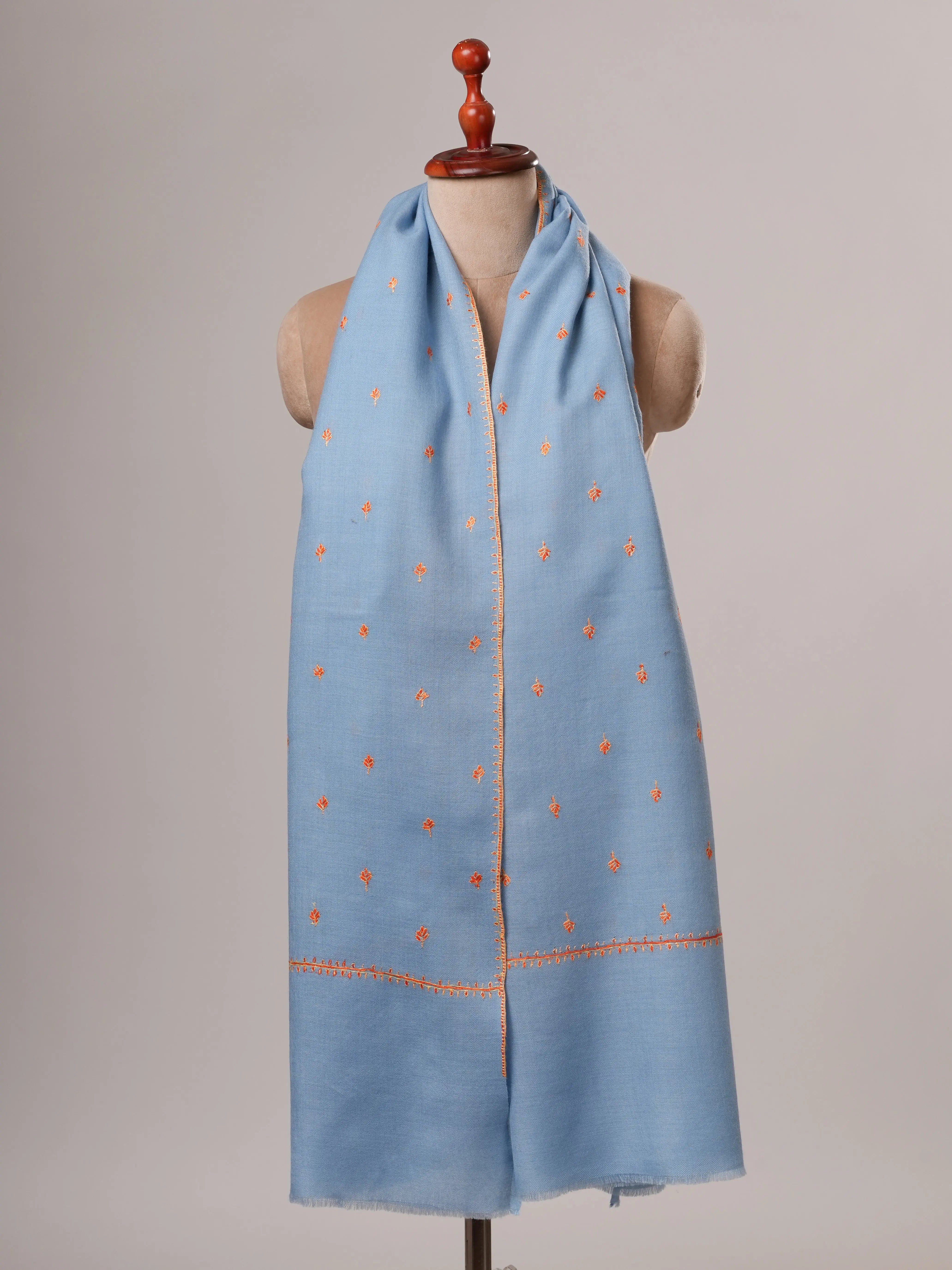 Baby Blue Fine Wool Machie Booti Shawl Shahkaar