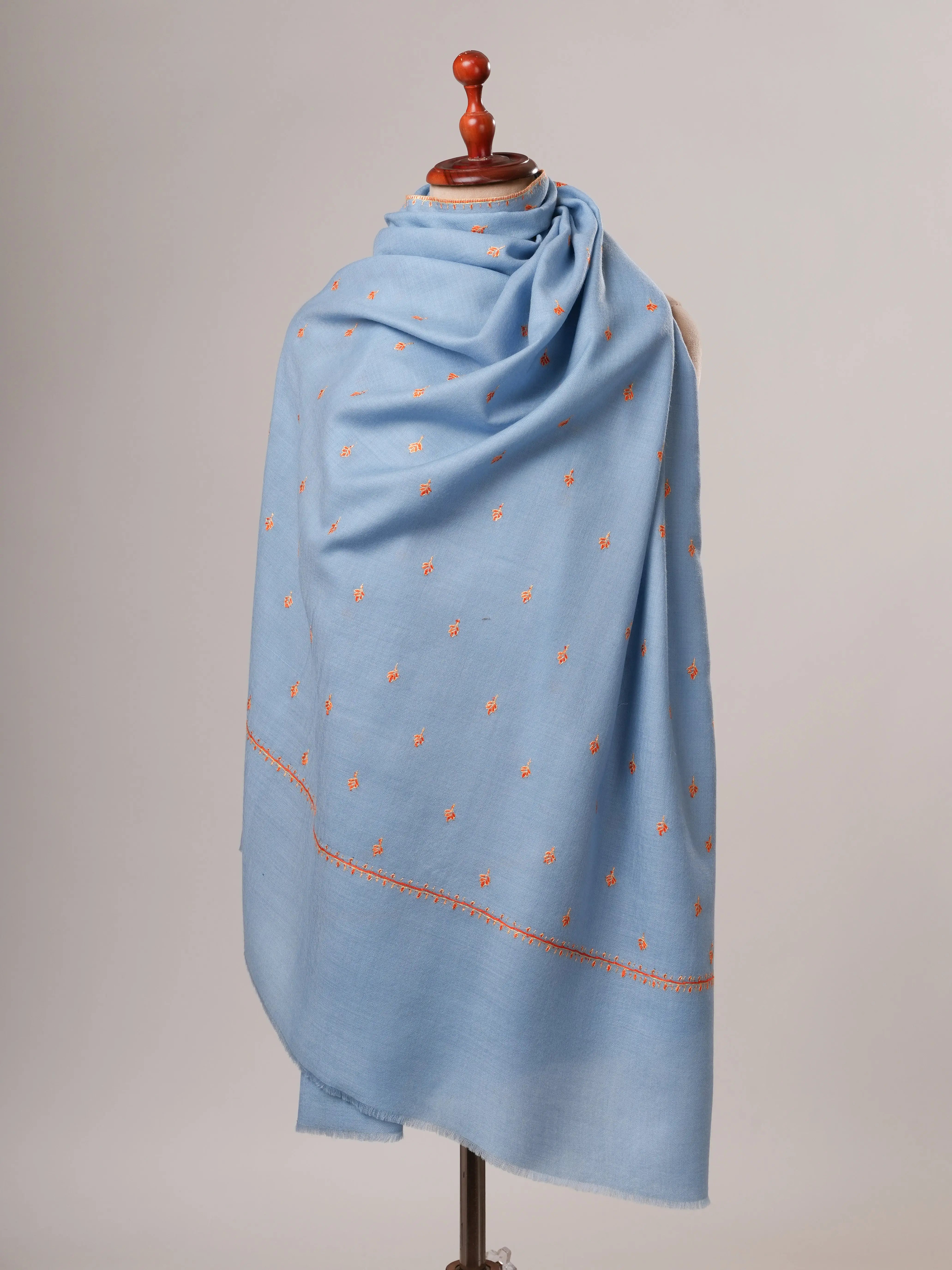 Baby Blue Fine Wool Machie Booti Shawl Shahkaar