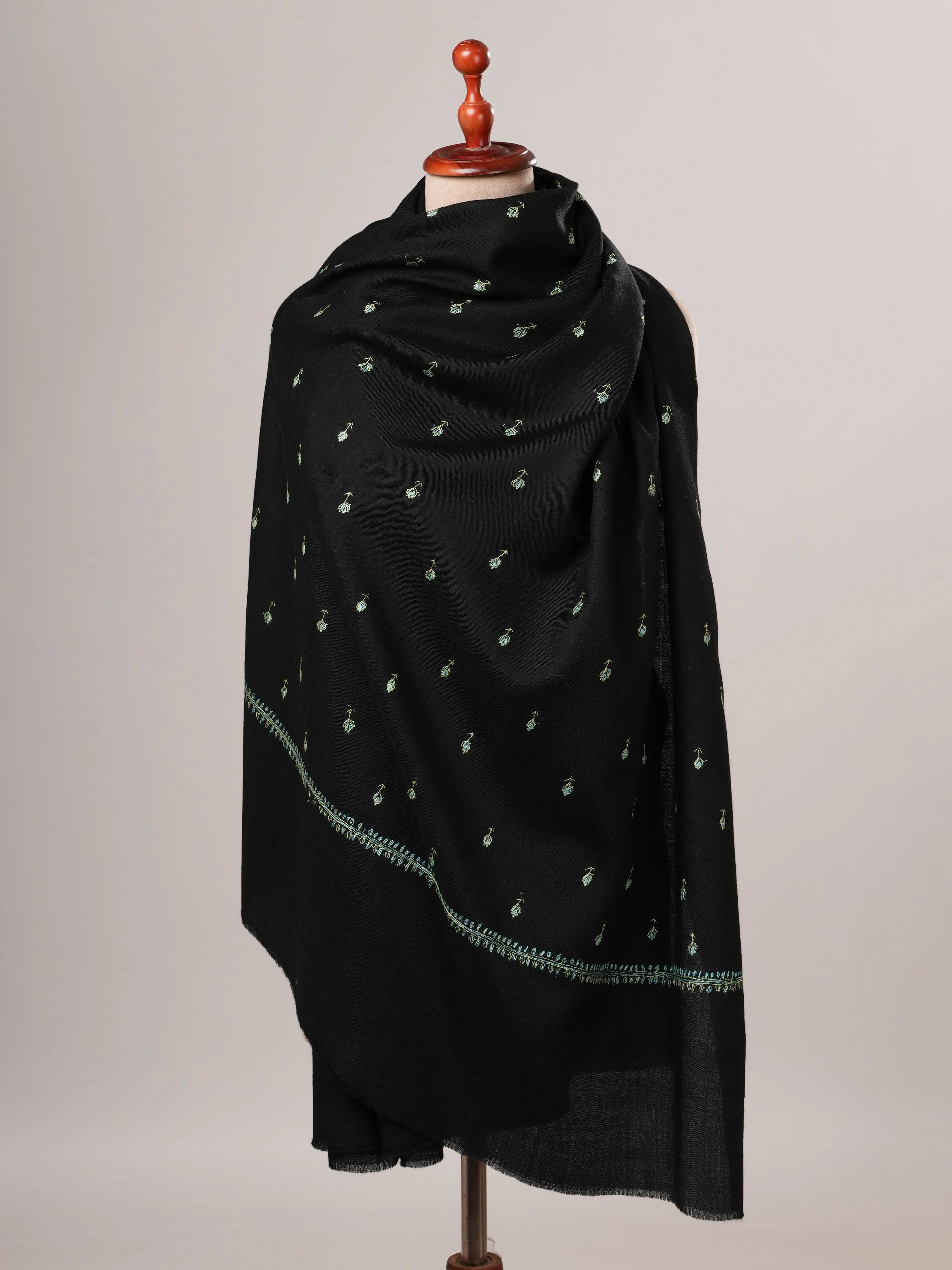 Black Fine Wool Machie Booti Kashmiri Shawl Shahkaar Global