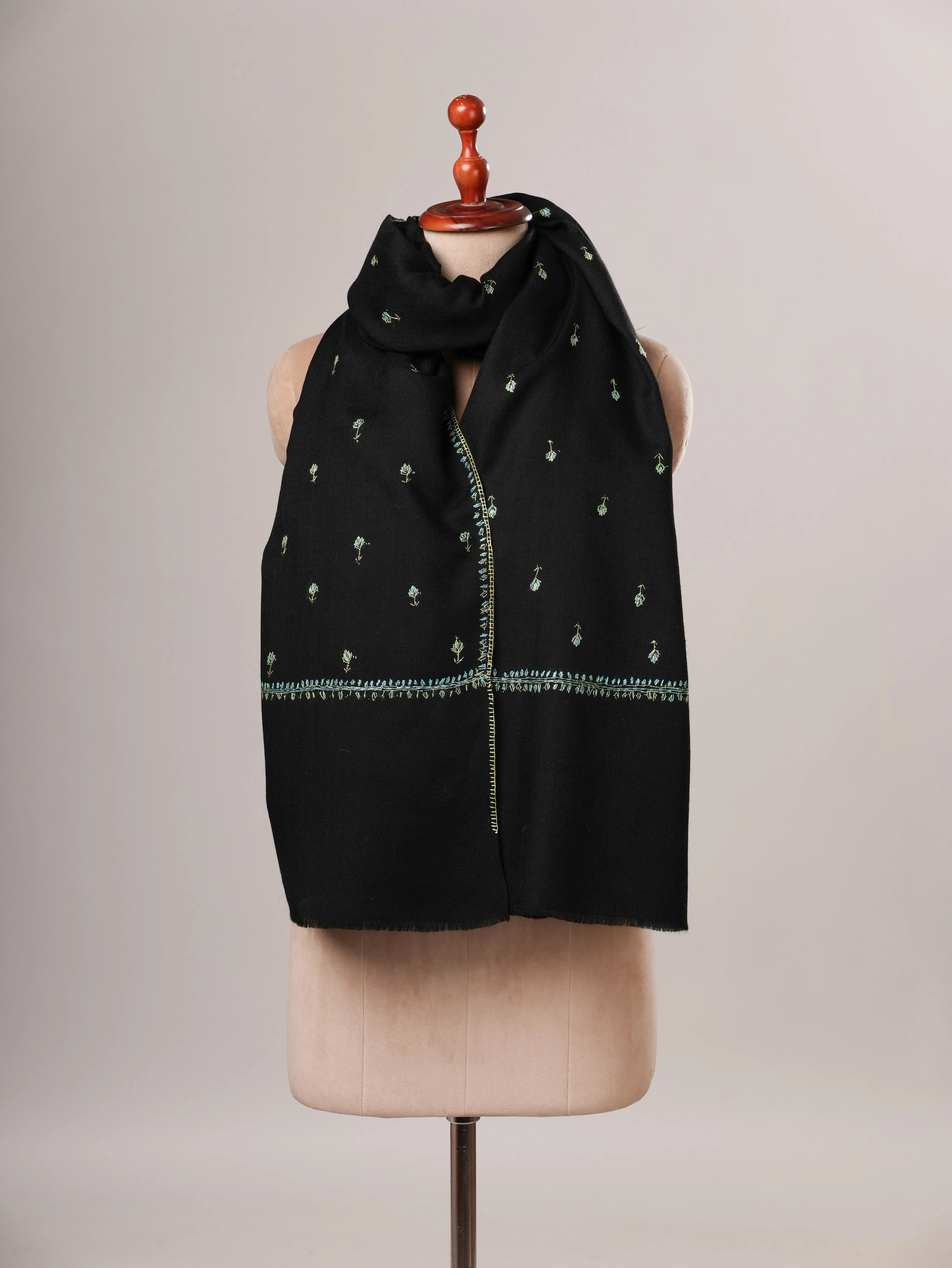 Black Fine Wool Machie Booti Kashmiri Shawl Shahkaar Global