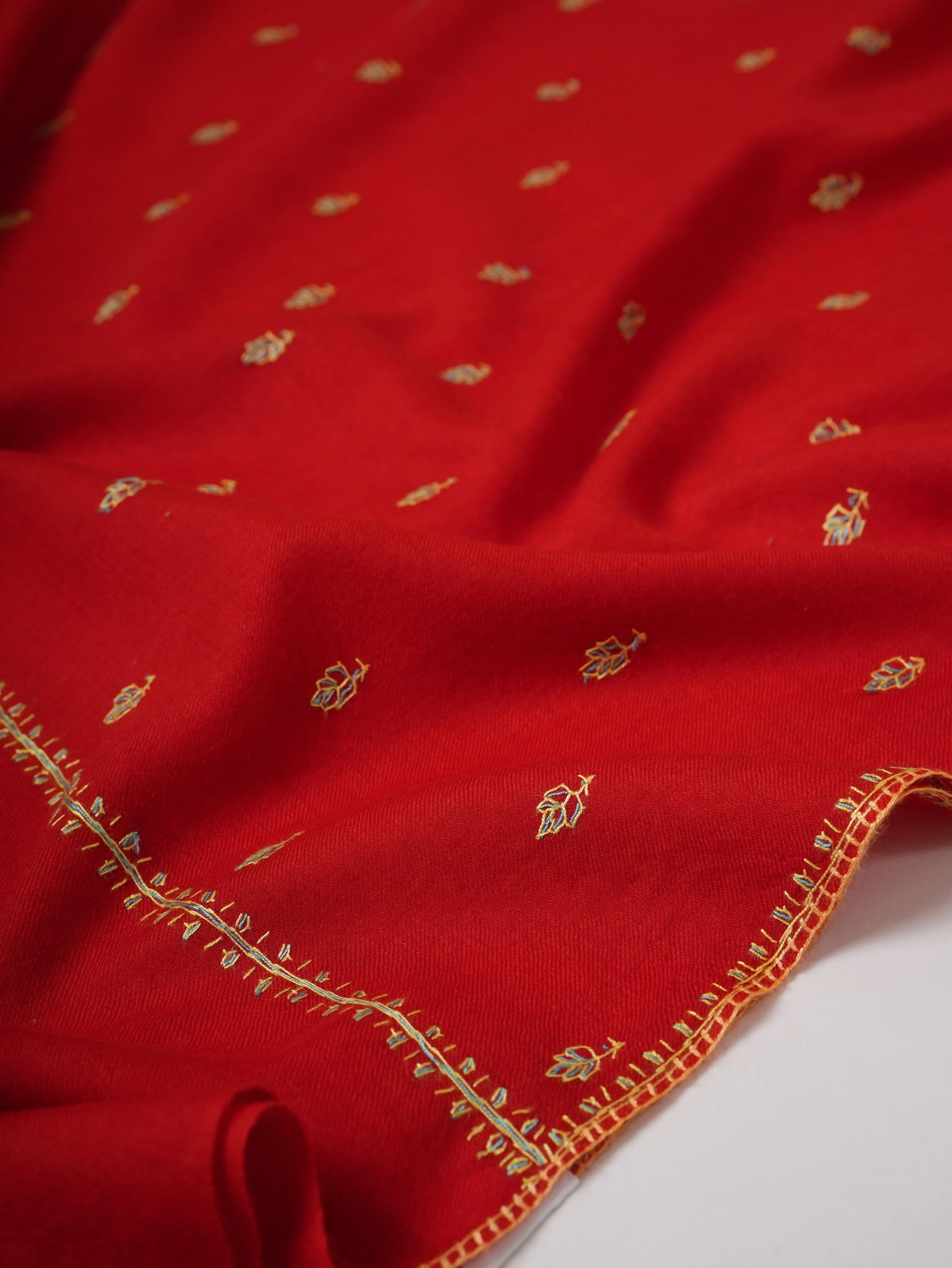 Hand Embroidered Fine Wool Mache Booti Motif Shawl Shahkaar