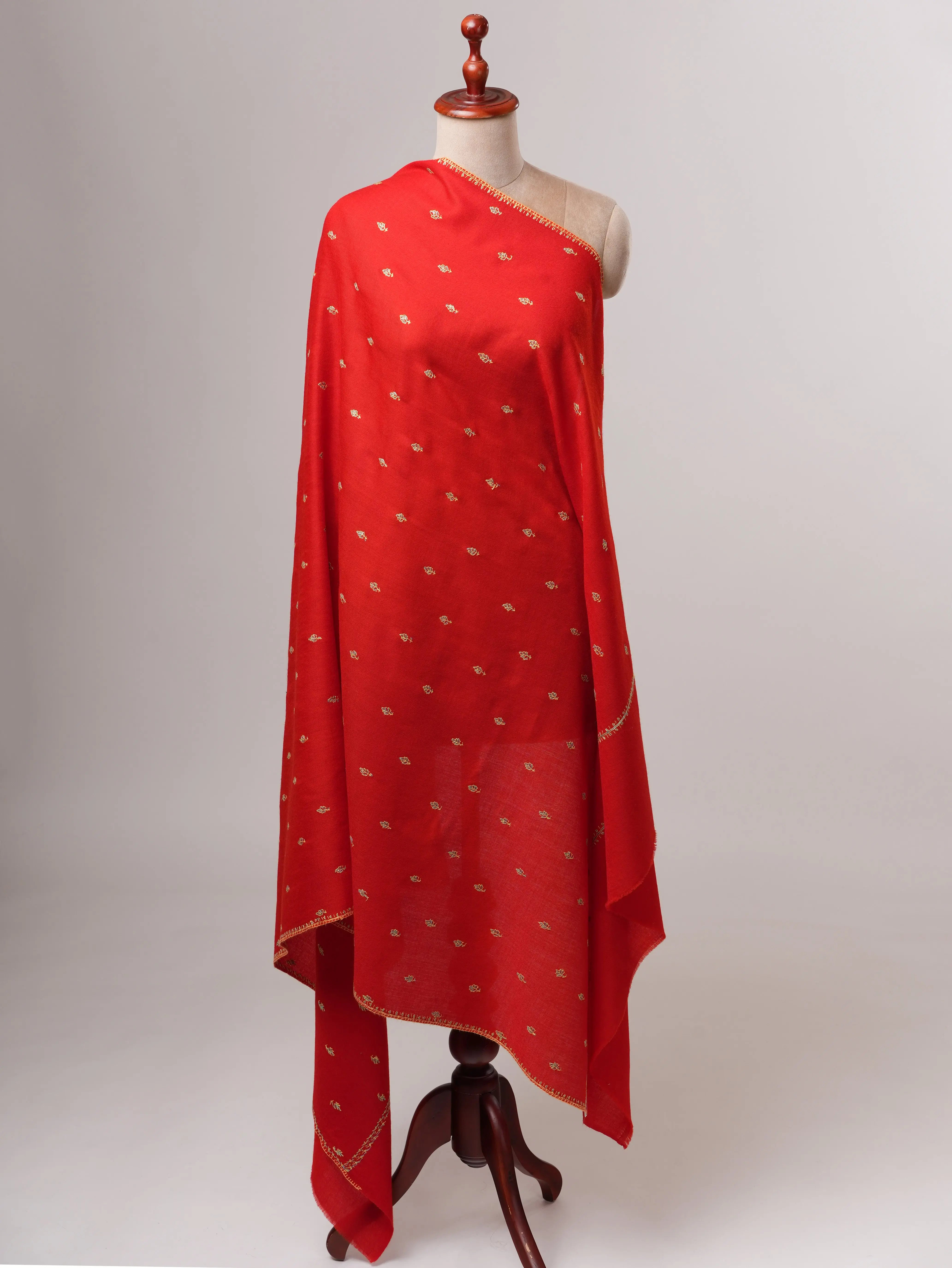 Hand Embroidered Fine Wool Mache Booti Motif Shawl Shahkaar