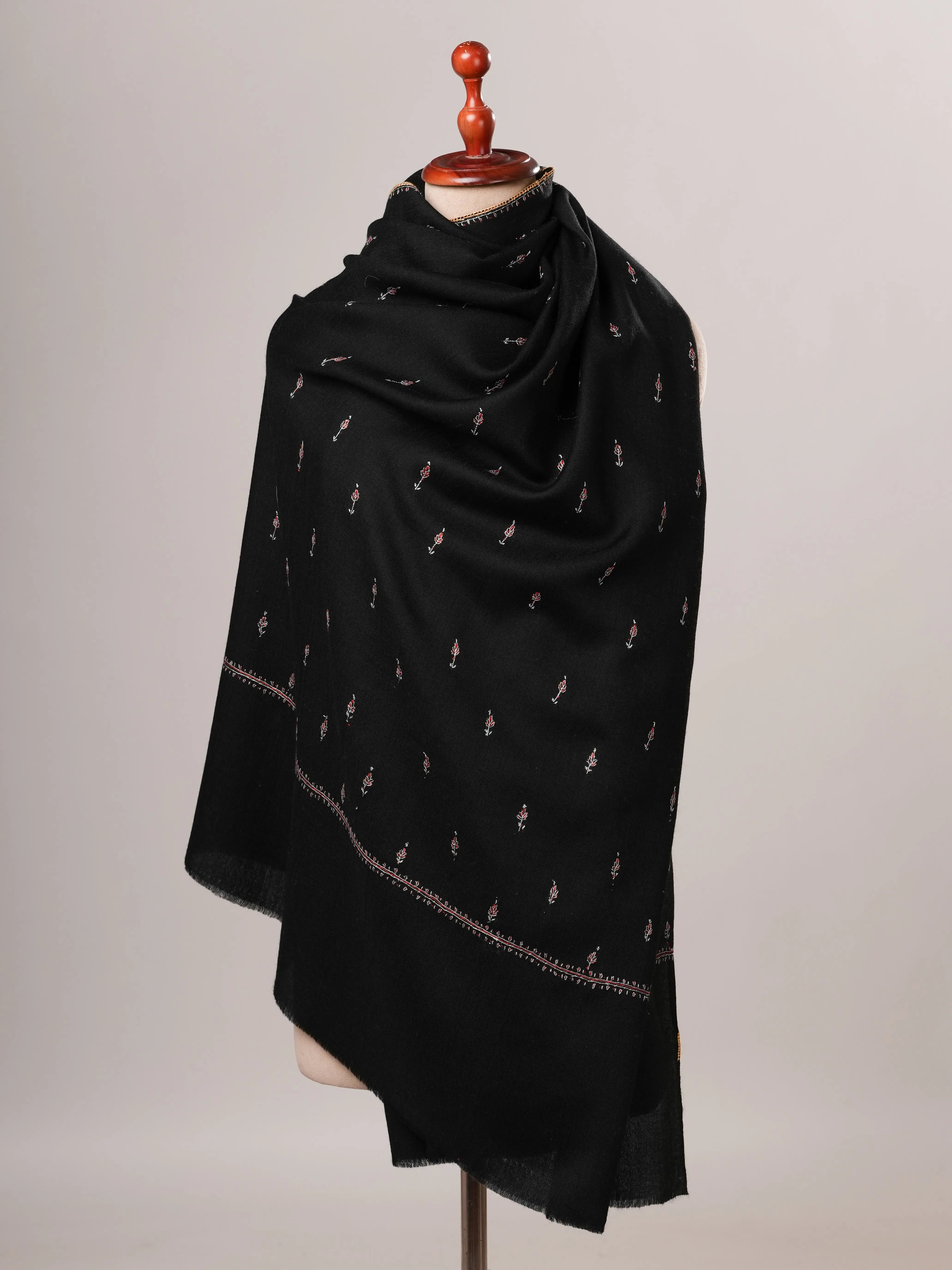 Fine Wool Black Kashmiri Machie Booti Shawl Shahkaar Global