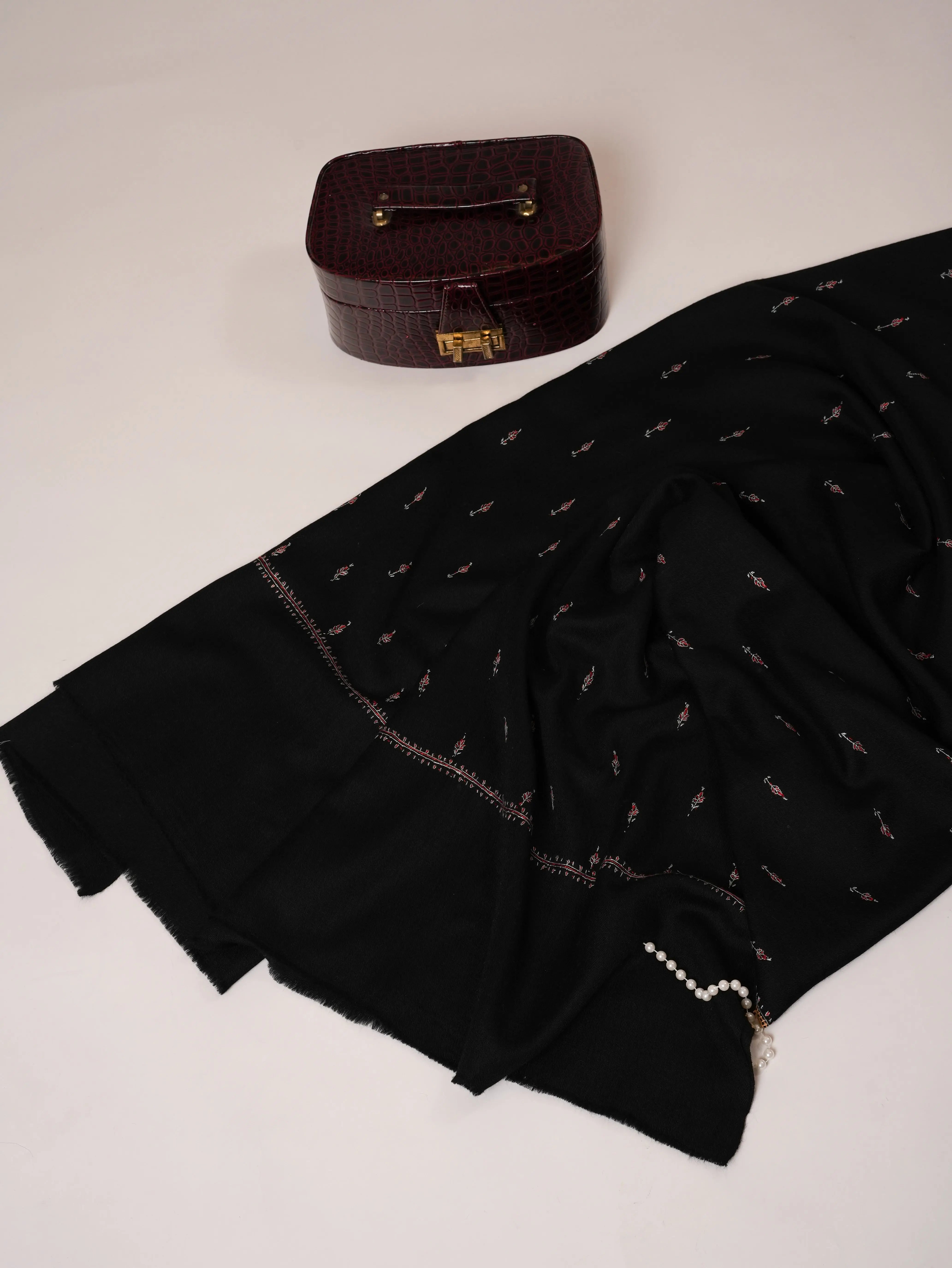 Fine Wool Black Kashmiri Machie Booti Shawl Shahkaar Global