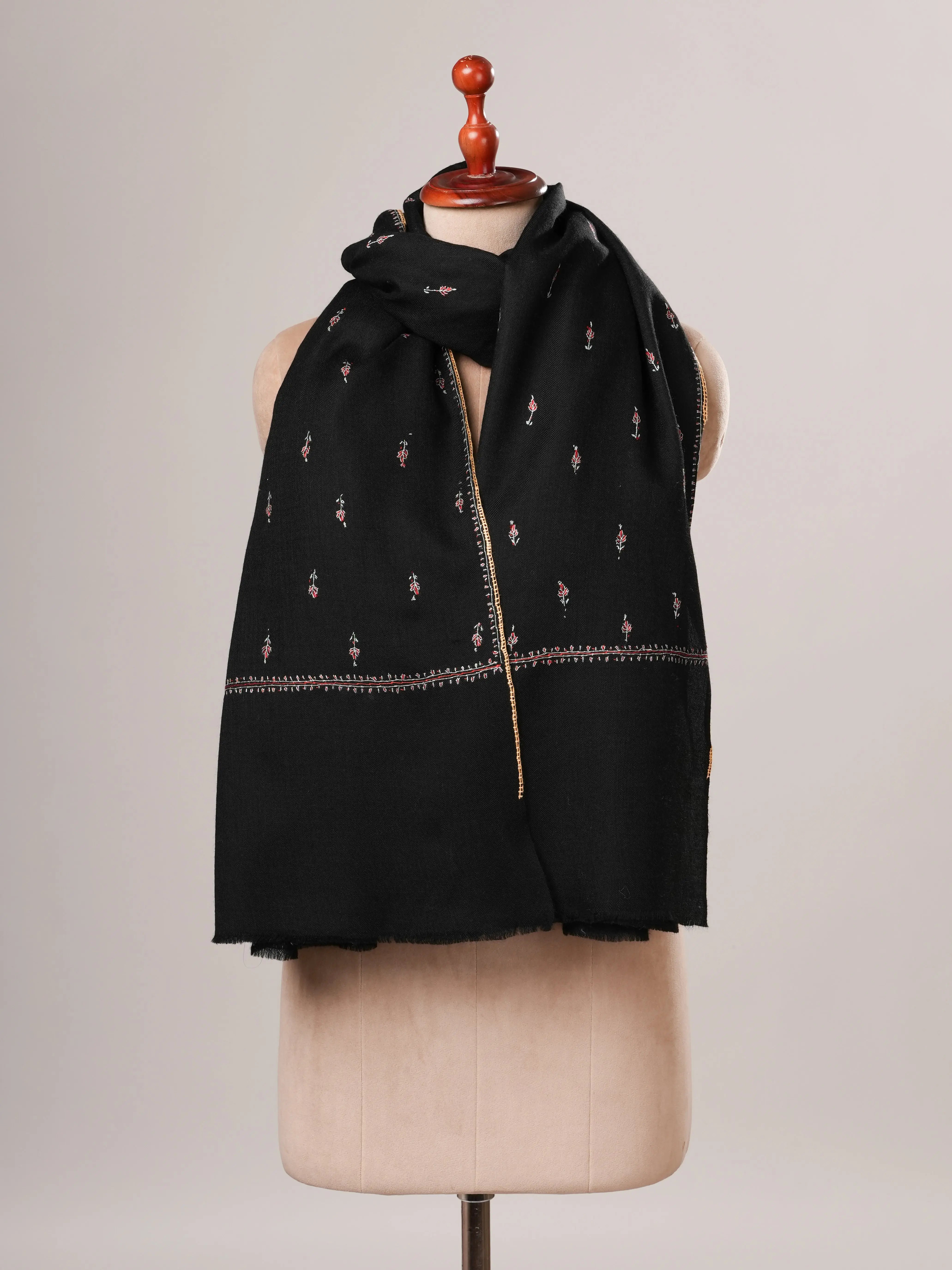 Fine Wool Black Kashmiri Machie Booti Shawl Shahkaar Global