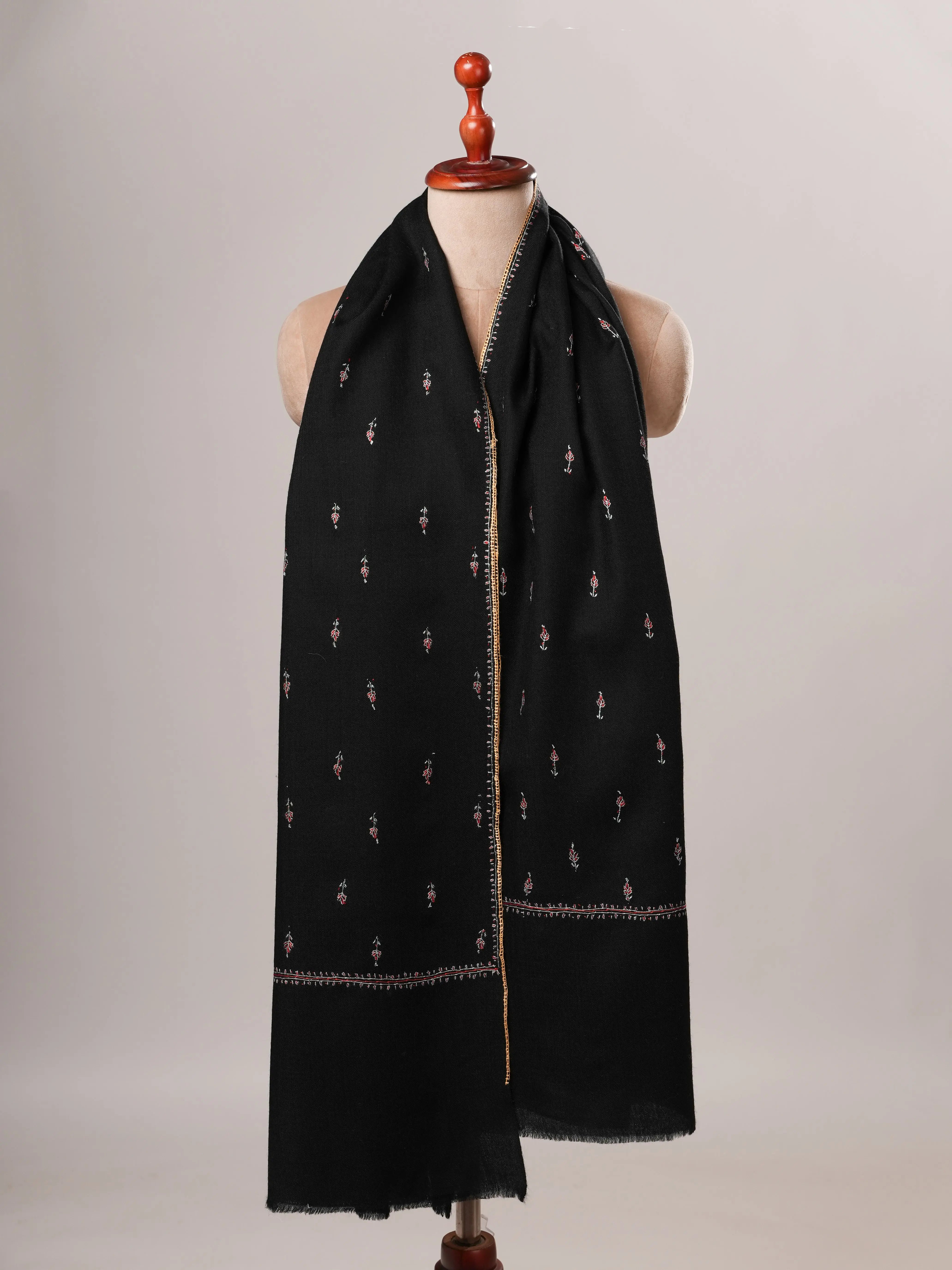 Fine Wool Black Kashmiri Machie Booti Shawl Shahkaar Global
