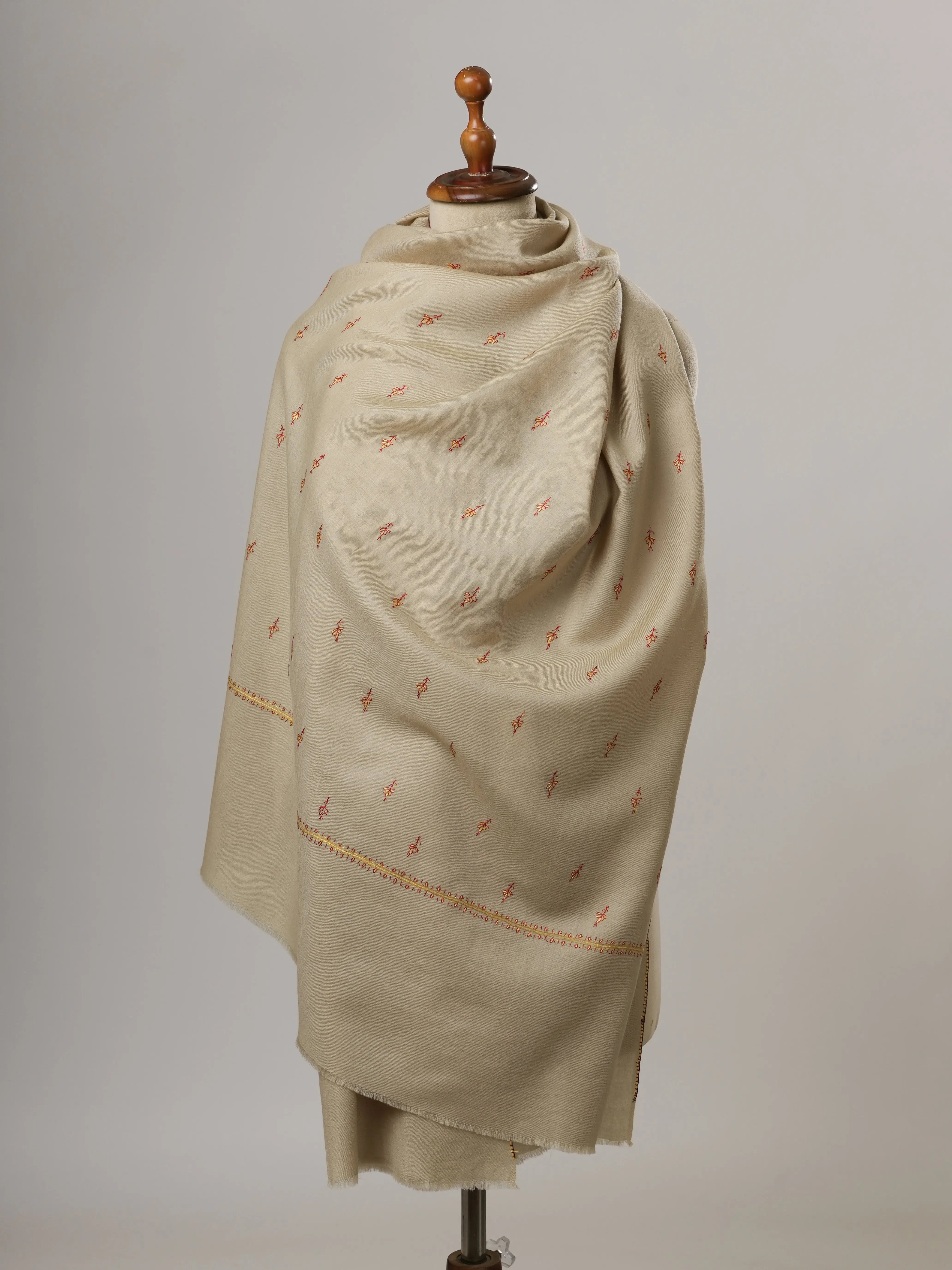 Machie Booti Hand Embroidered Fine Wool Soft Shawl Shahkaar