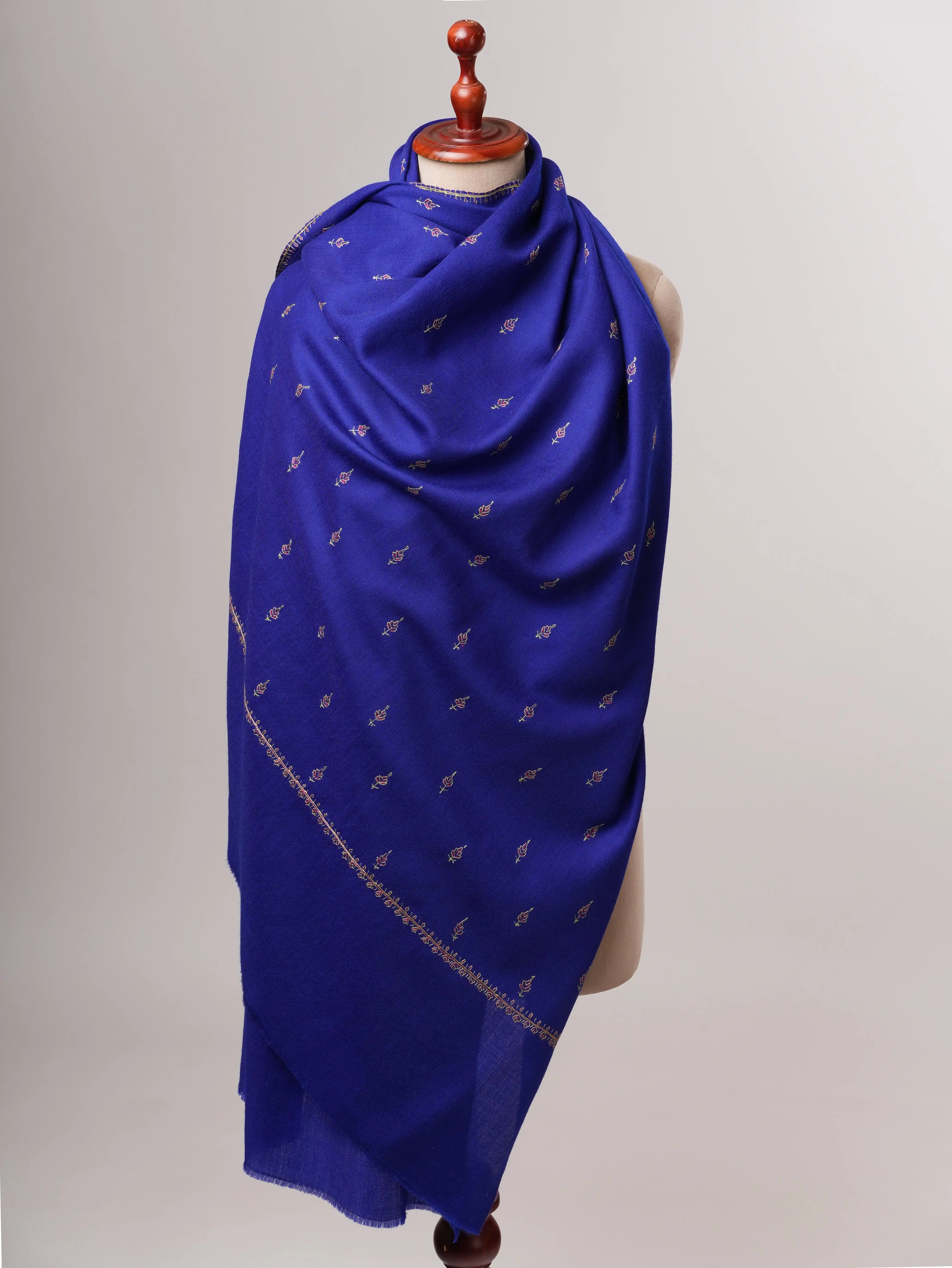 Handcrafted Royal Blue Mache Booti Embroidered Wool Shawl Shahkaar