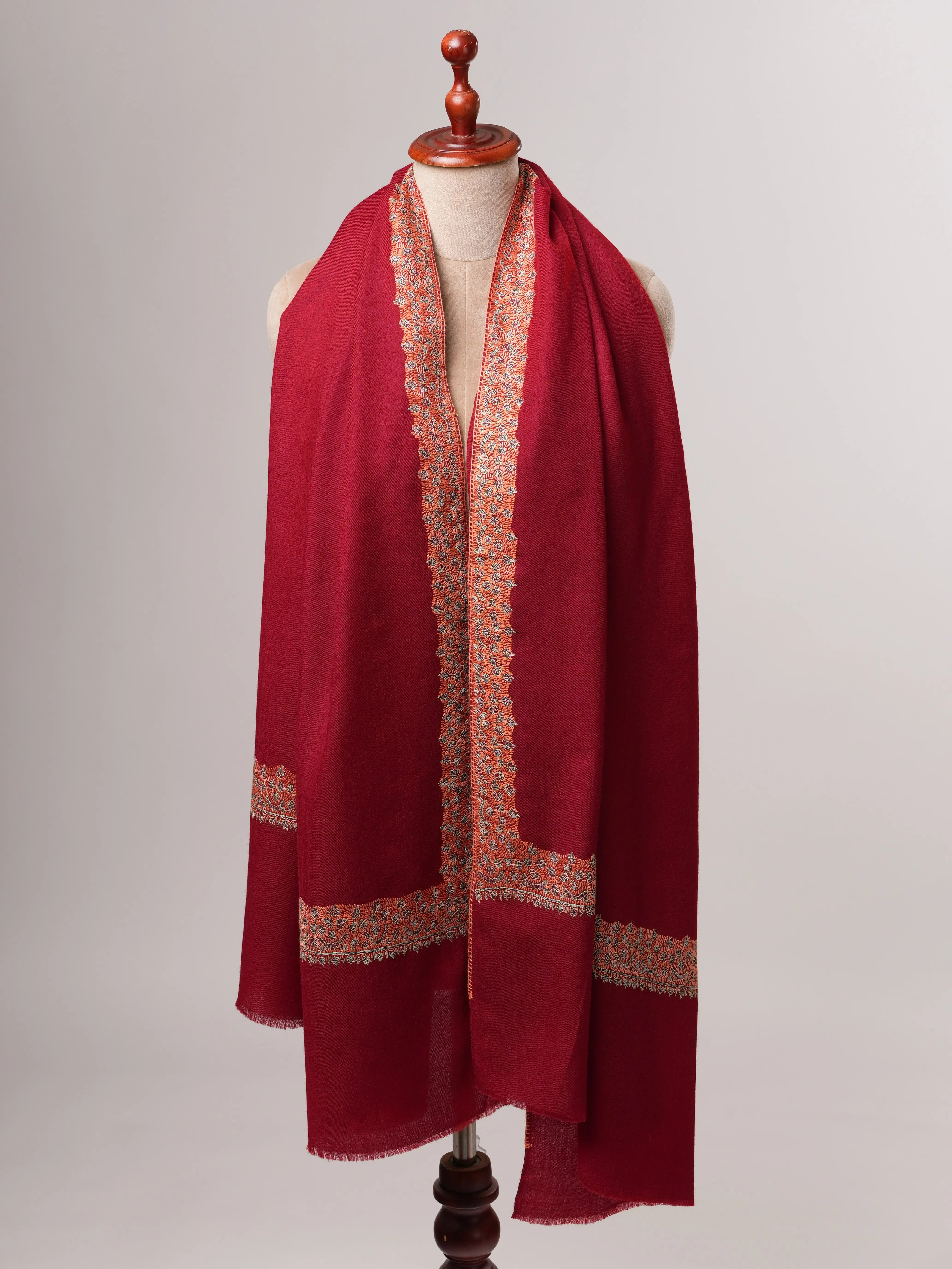 Fine Wool Shawl with Hand Embroidered Neemdaur Motifs Shahkaar