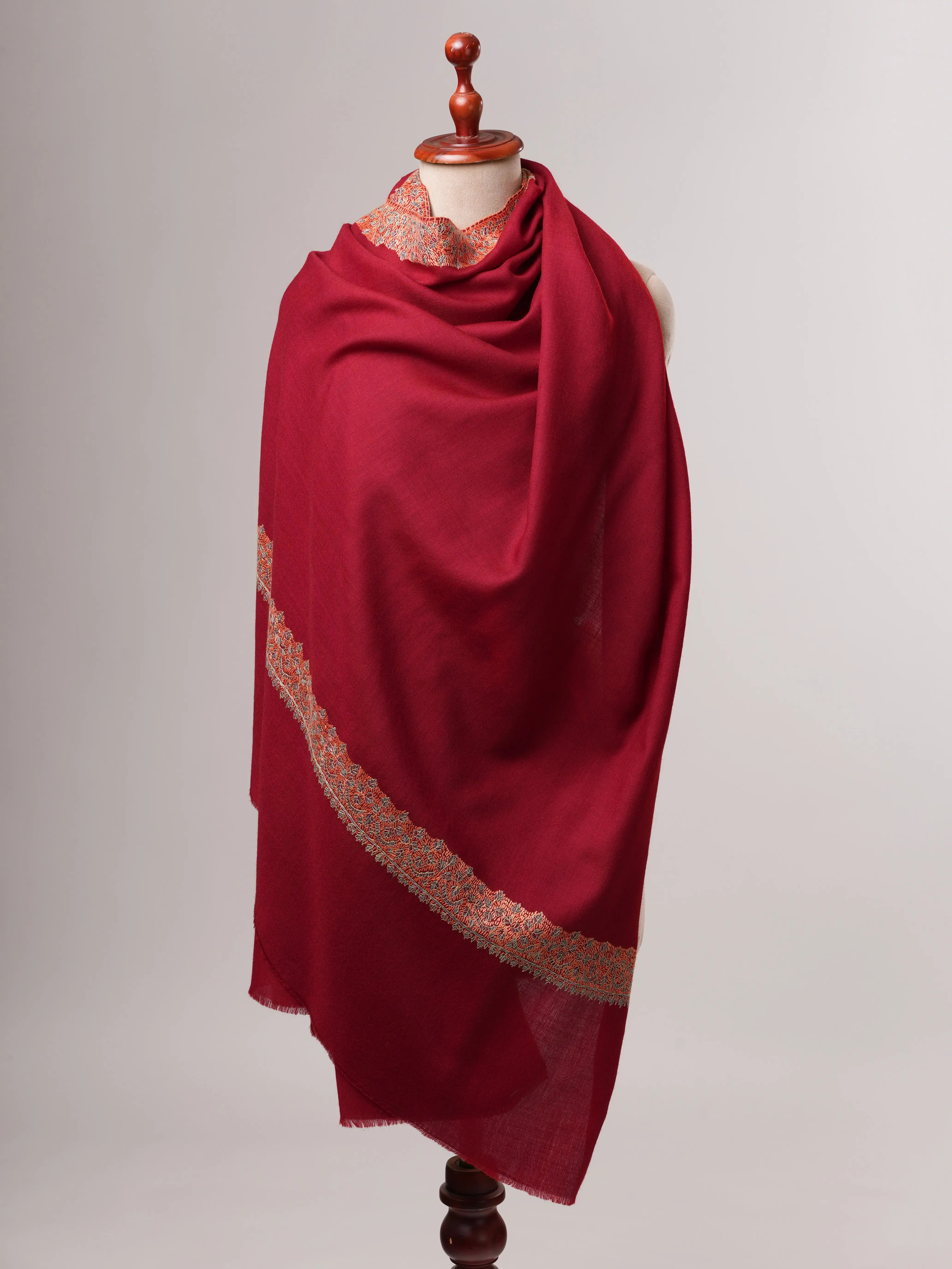 Fine Wool Shawl with Hand Embroidered Neemdaur Motifs Shahkaar
