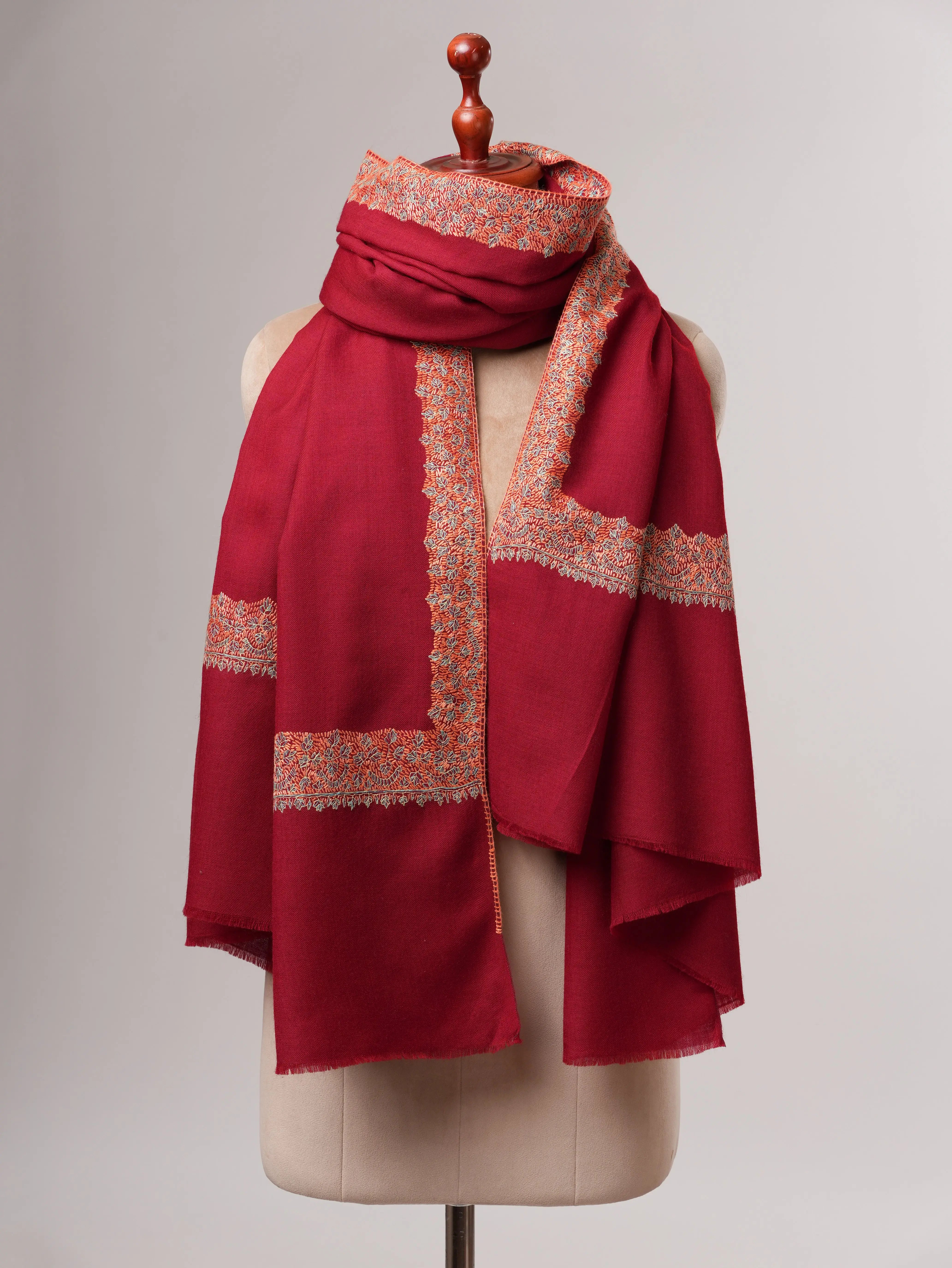 Fine Wool Shawl with Hand Embroidered Neemdaur Motifs Shahkaar