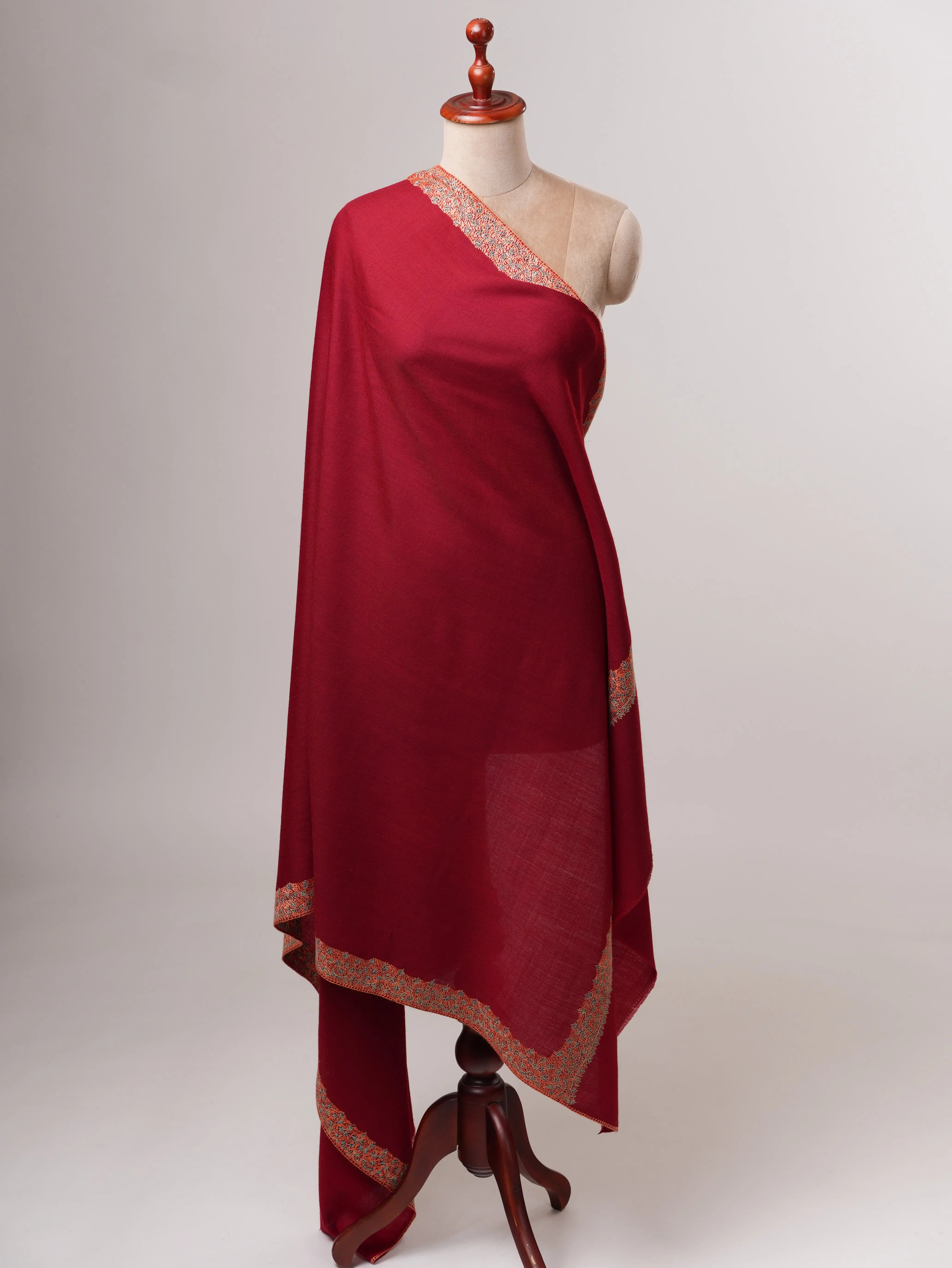 Fine Wool Shawl with Hand Embroidered Neemdaur Motifs Shahkaar