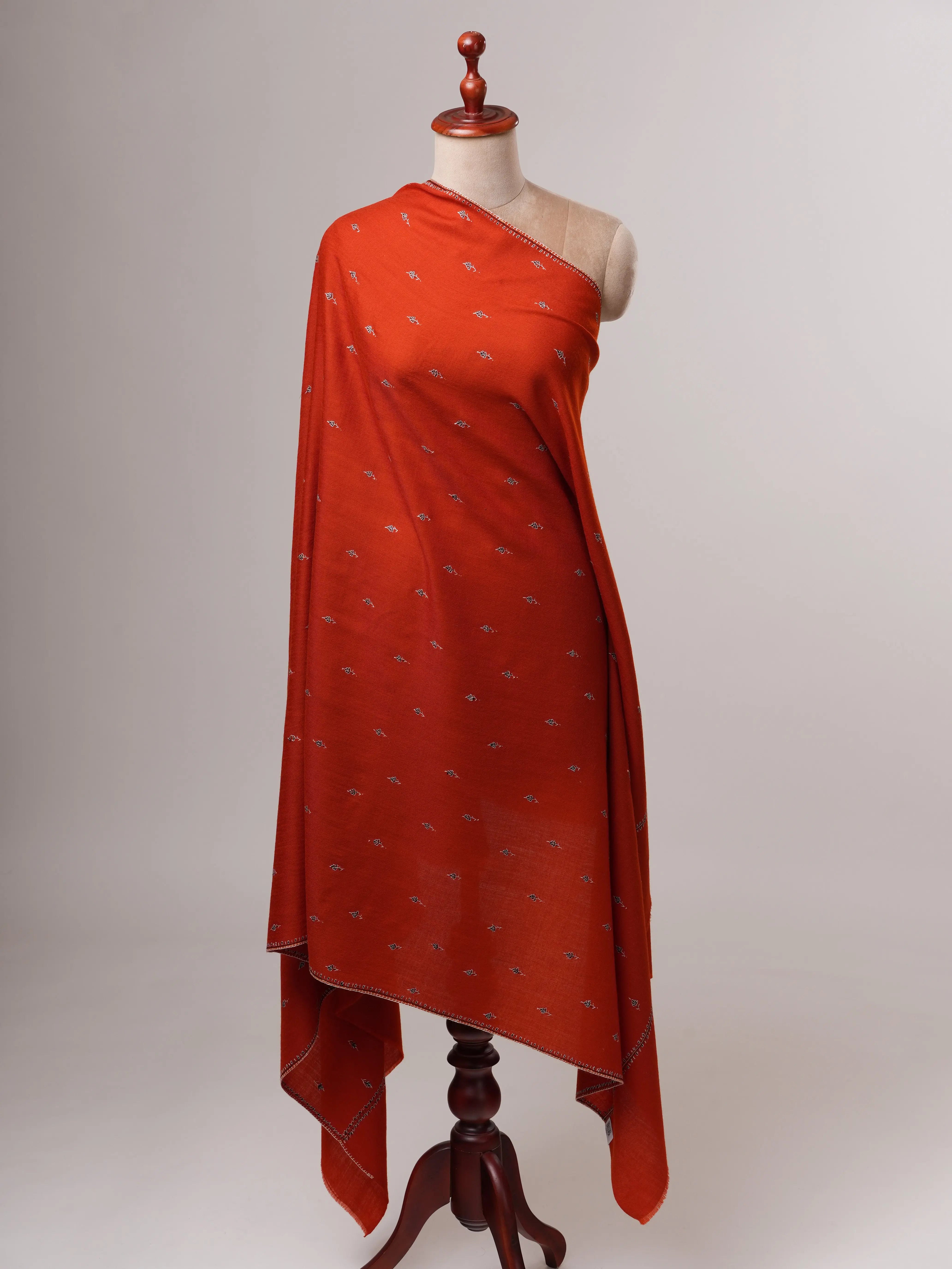 Festive Mache Booti Hand Embroidered Fine Wool Shawl Shahkaar