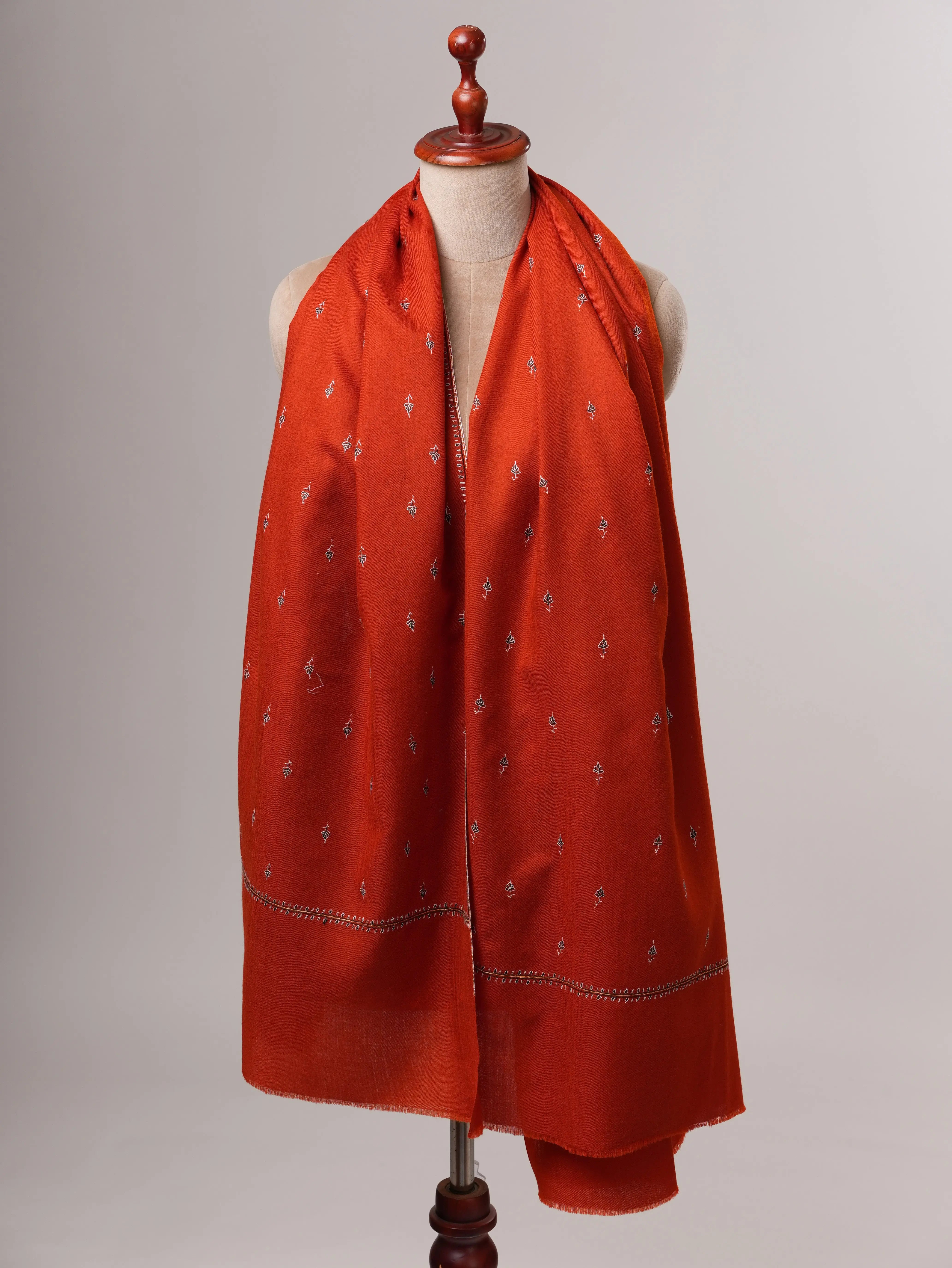 Festive Mache Booti Hand Embroidered Fine Wool Shawl Shahkaar