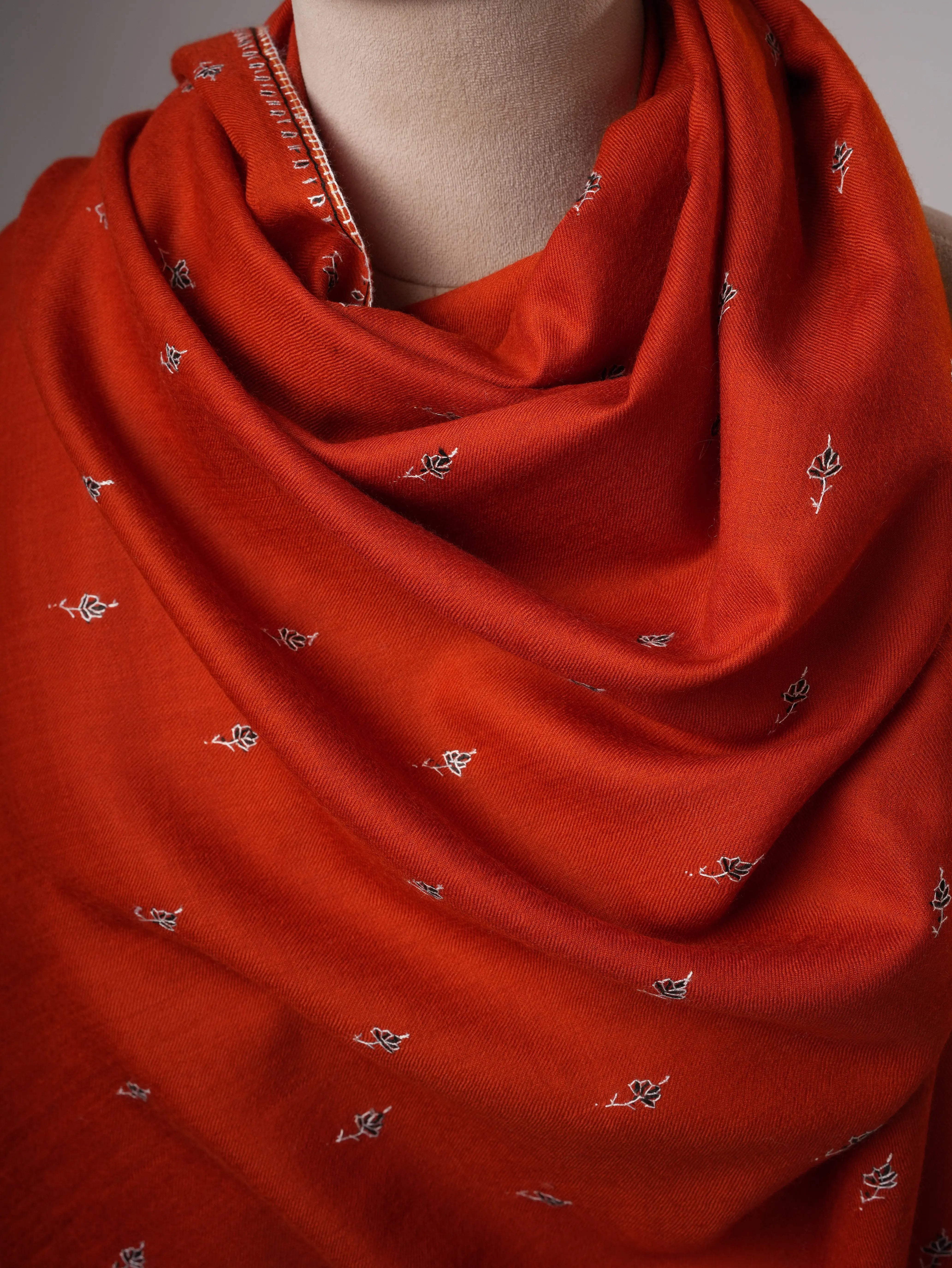 Festive Mache Booti Hand Embroidered Fine Wool Shawl Shahkaar