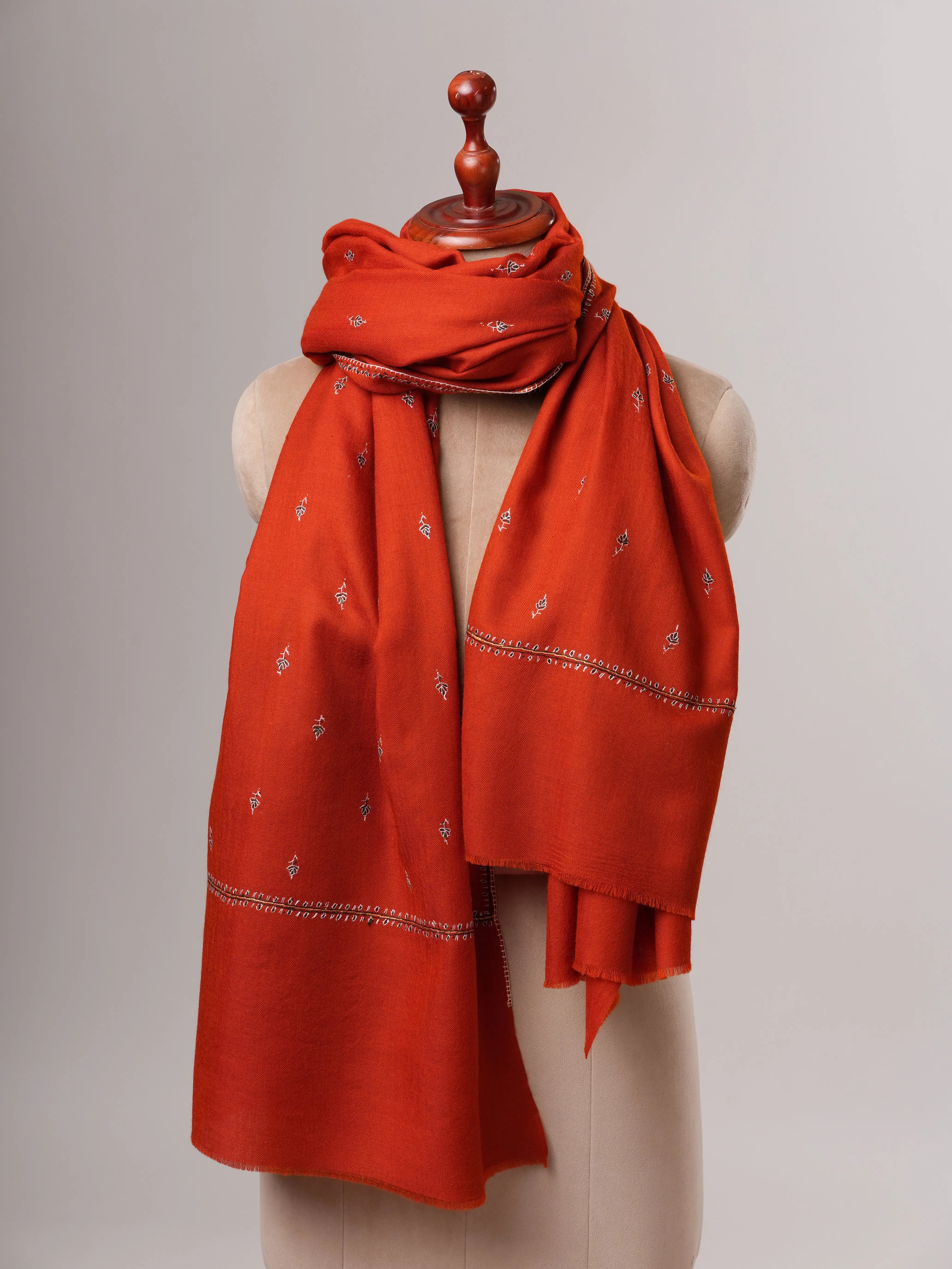 Festive Mache Booti Hand Embroidered Fine Wool Shawl Shahkaar