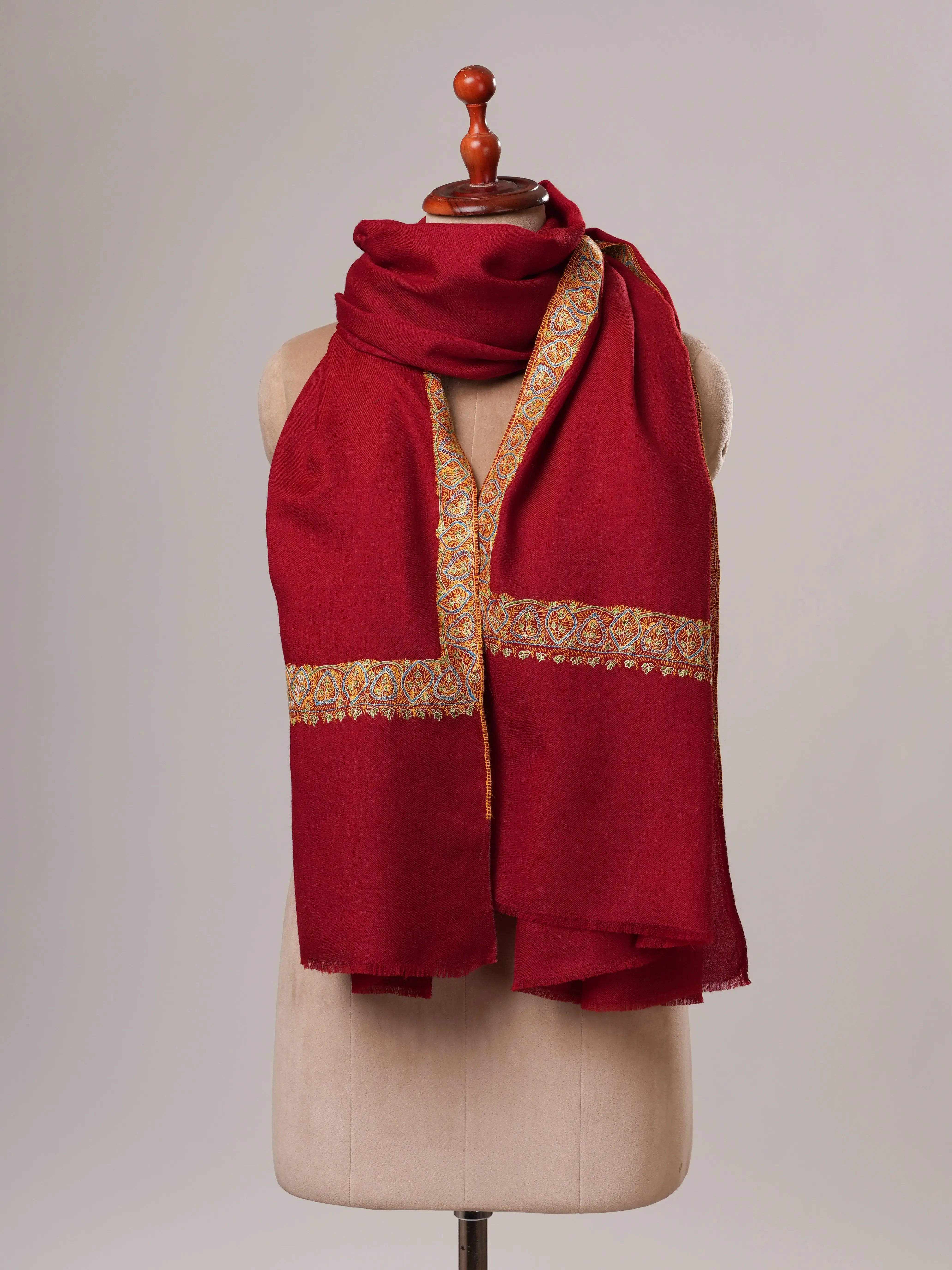Hand Embroidered Fine Wool Warm Kashmiri Shawl Shahkaar