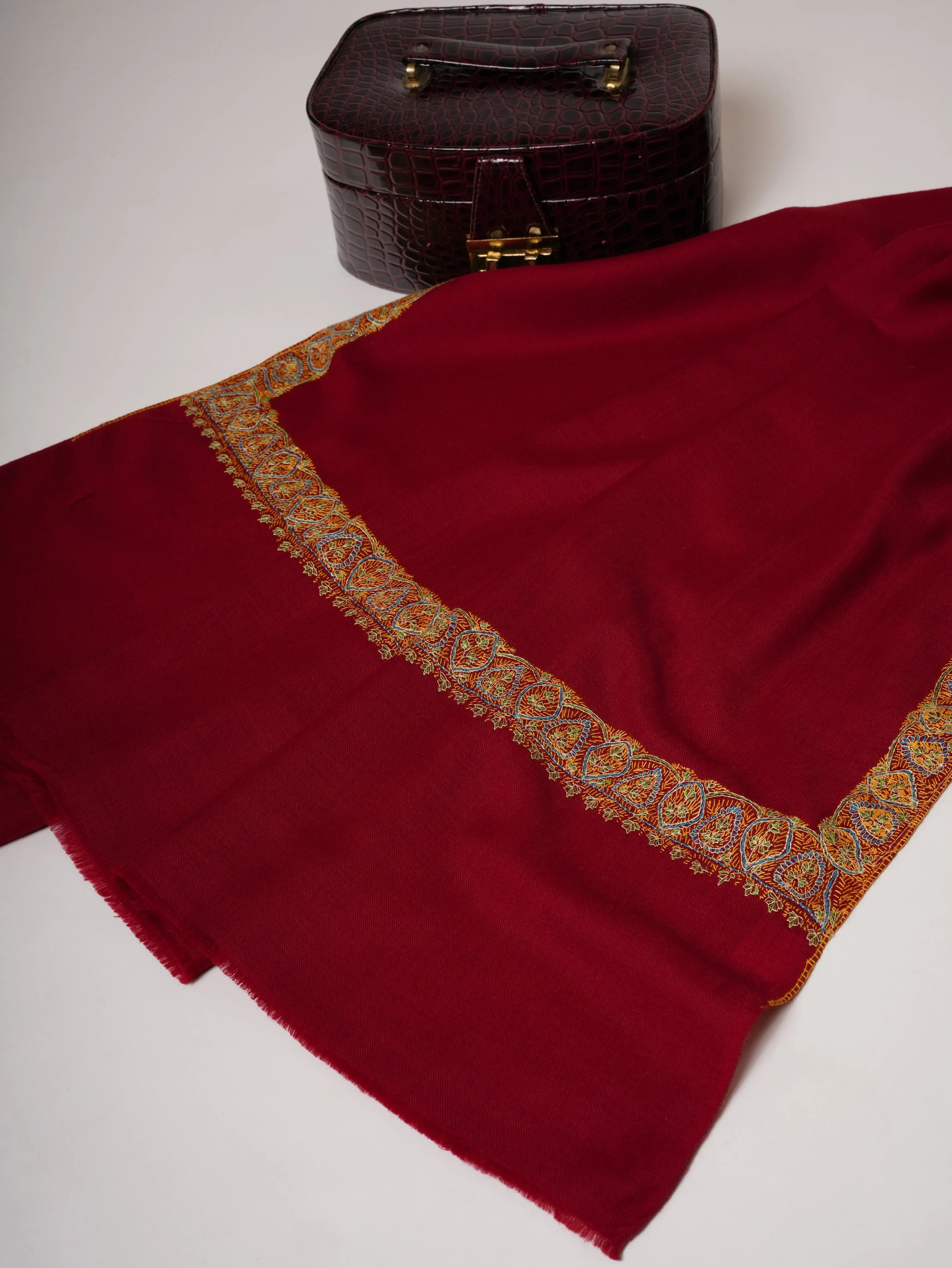 Hand Embroidered Fine Wool Warm Kashmiri Shawl Shahkaar