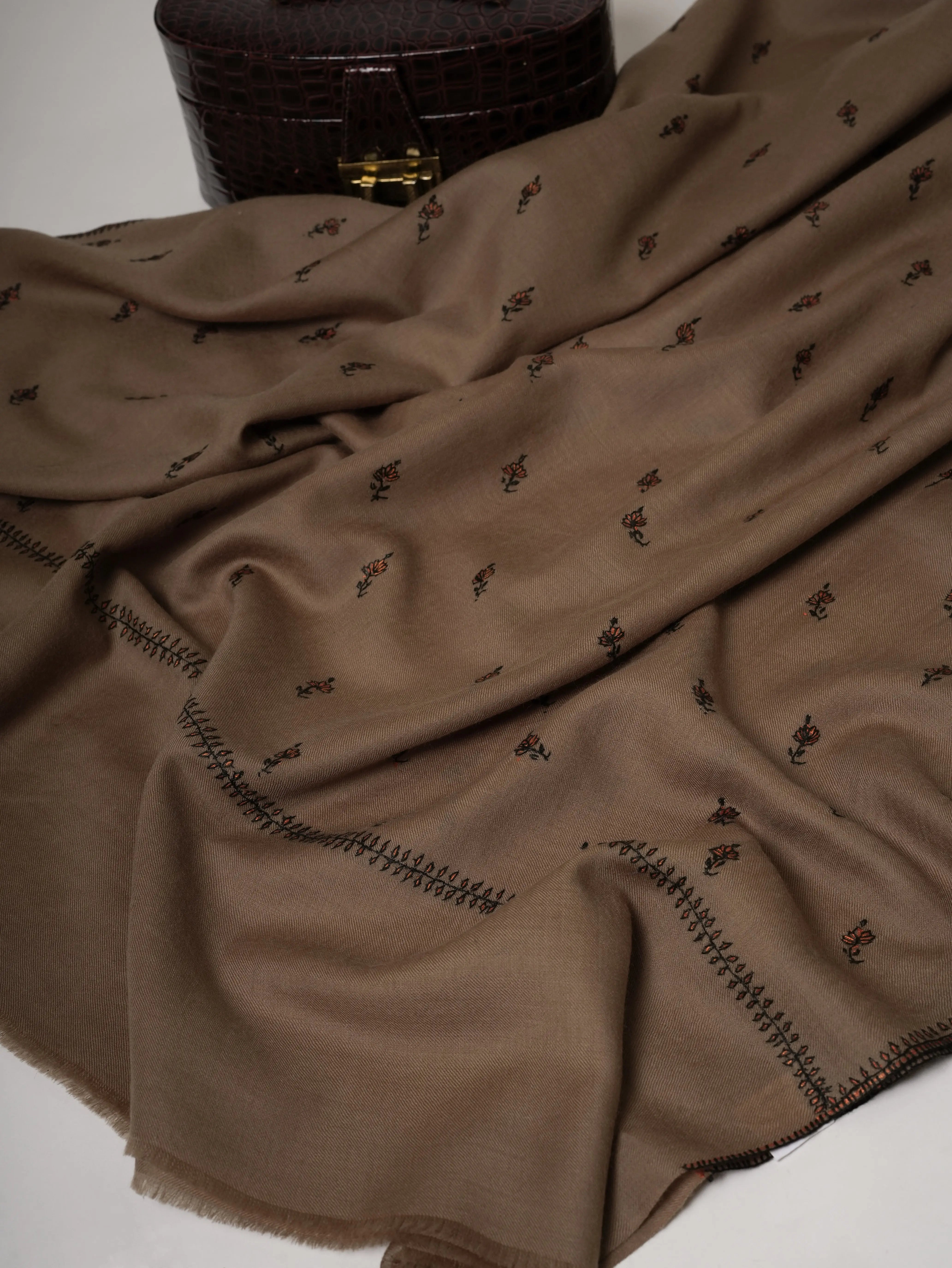 Hand Embroidered Fine Wool Soft Shawl with Machie Booti Shahkaar