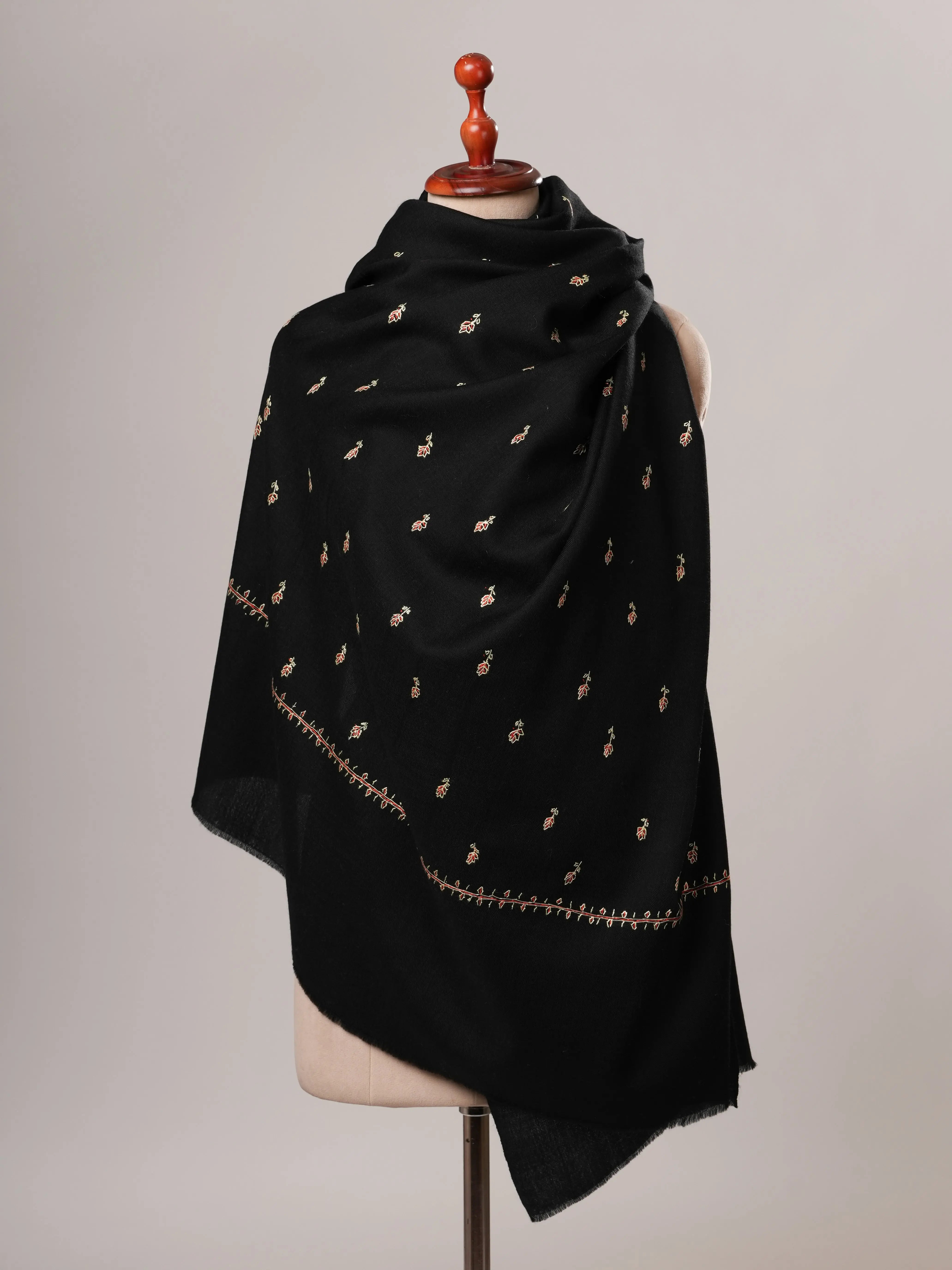 Hand Embroidered Machie Booti Indian Fine Wool Shawl Shahkaar