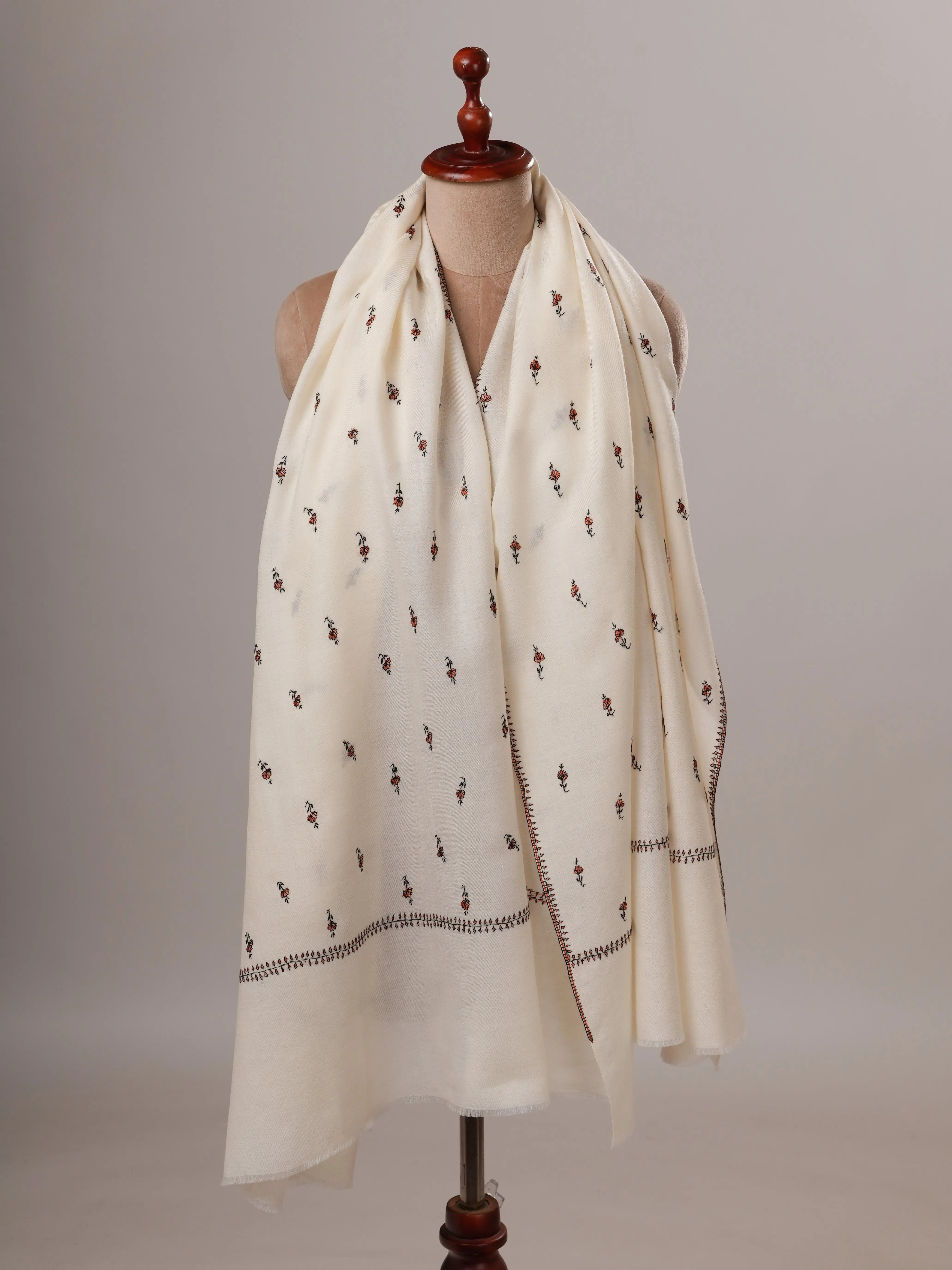 White Fine Wool Machie Booti Soft Shawl Shahkaar Global