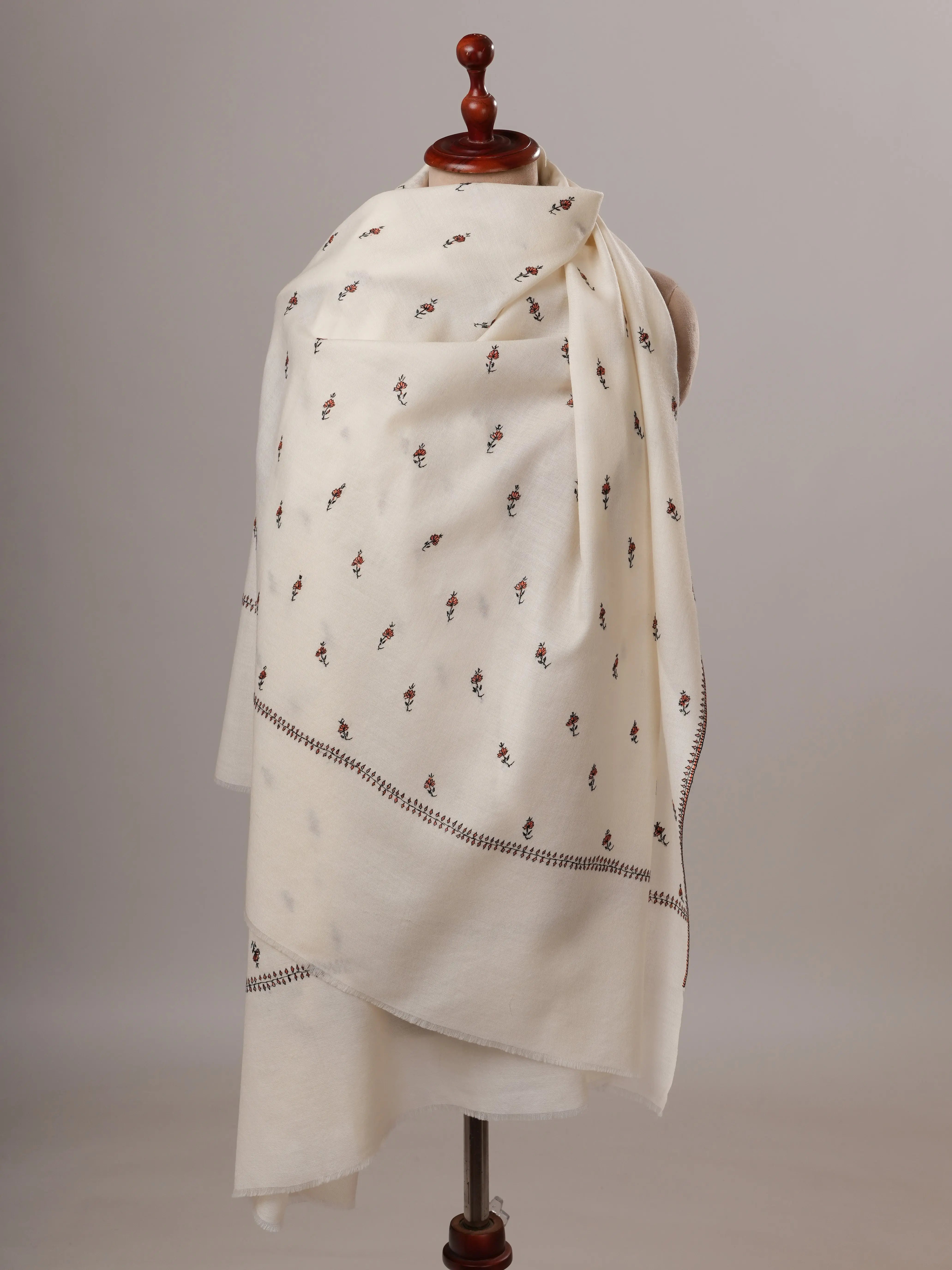 White Fine Wool Machie Booti Soft Shawl Shahkaar Global