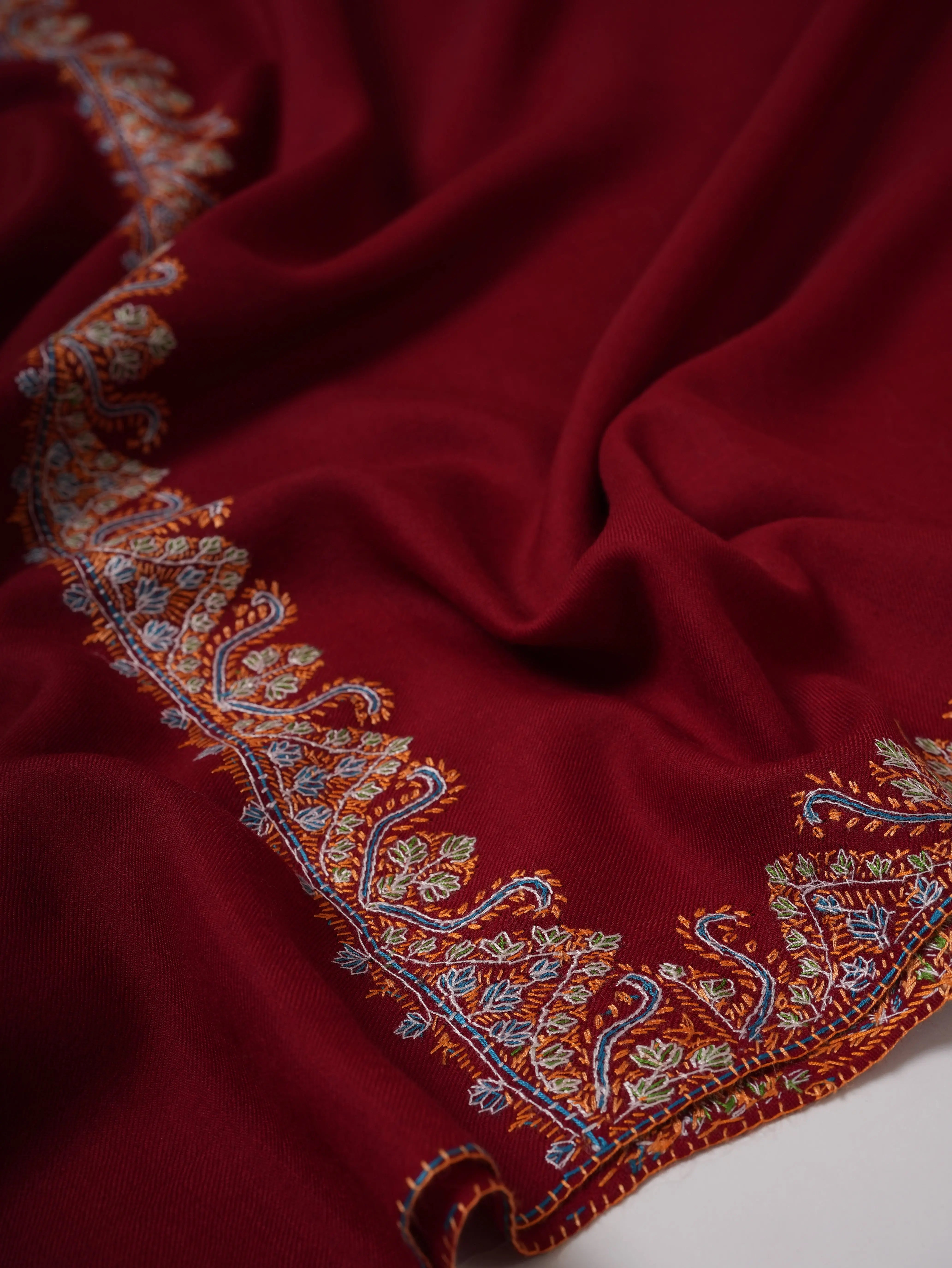 Hand Embroidered Neemdaur Motif Fine Wool Festive Wrap Shahkaar