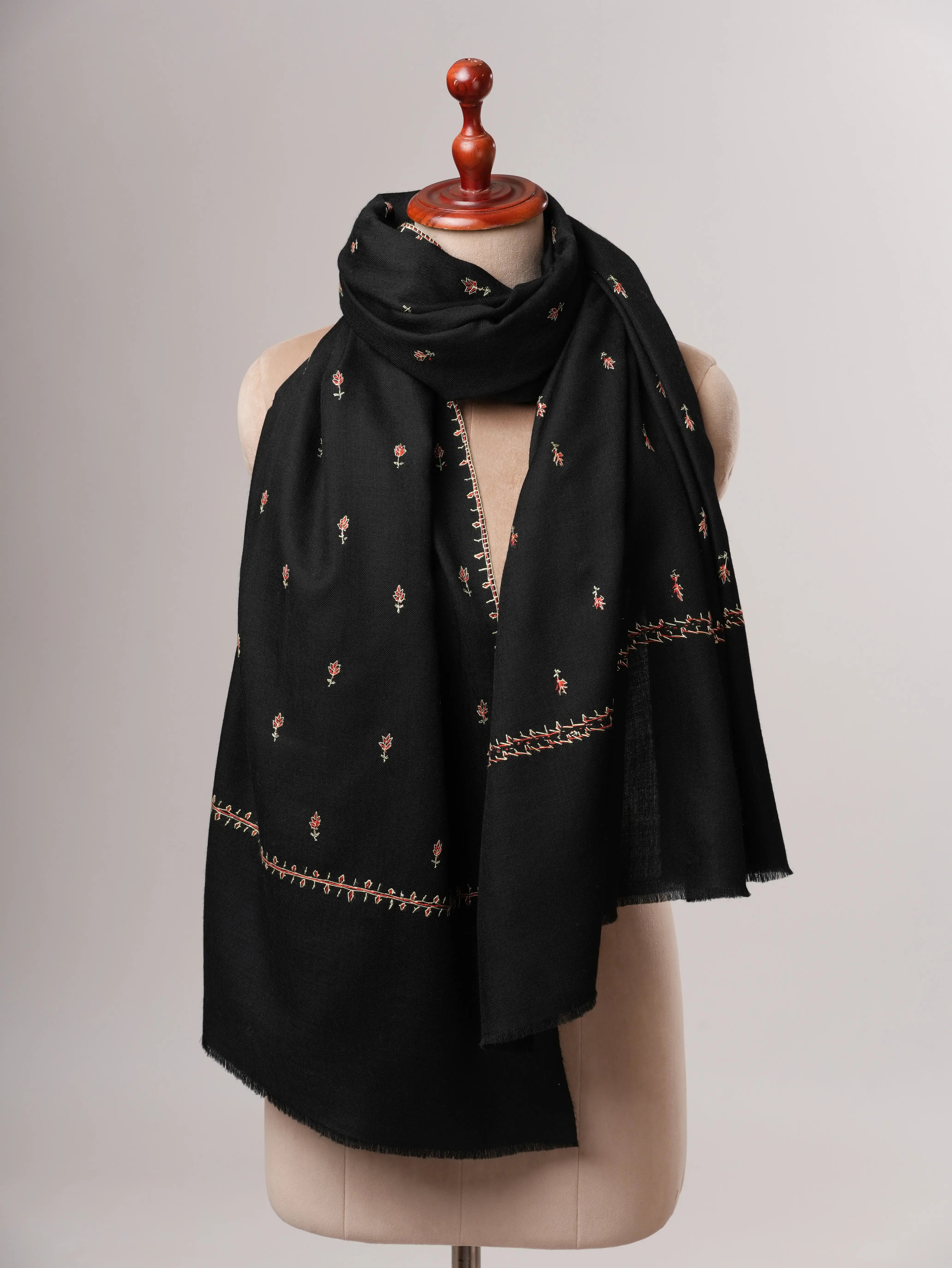 Artisanal Kashmiri Shawl in Fine Wool with Mache Booti Motifs Shahkaar