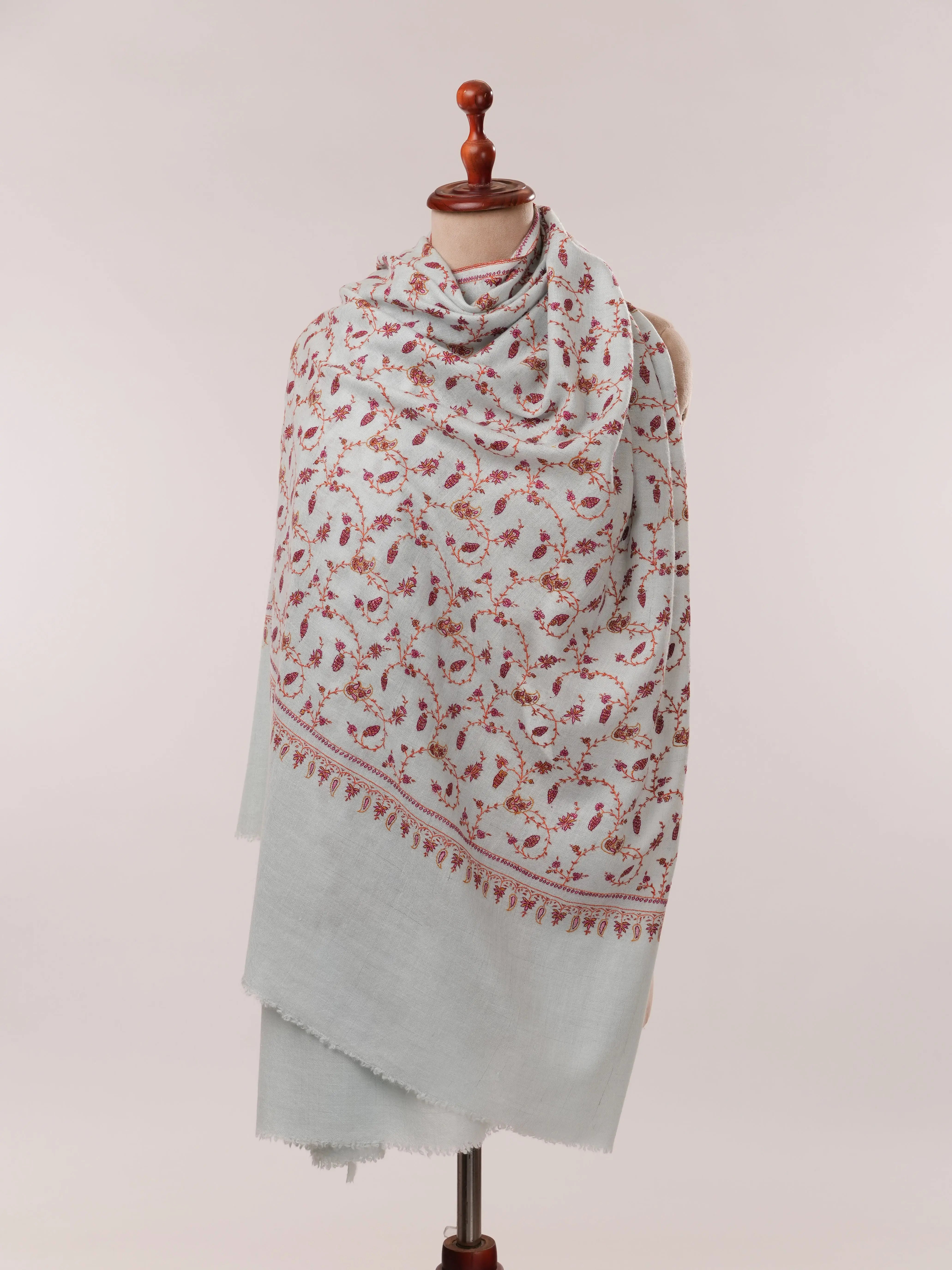 Baby Blue Authentic Pashmina Shawl with Floral Hand Embroidery Shahkaar.com