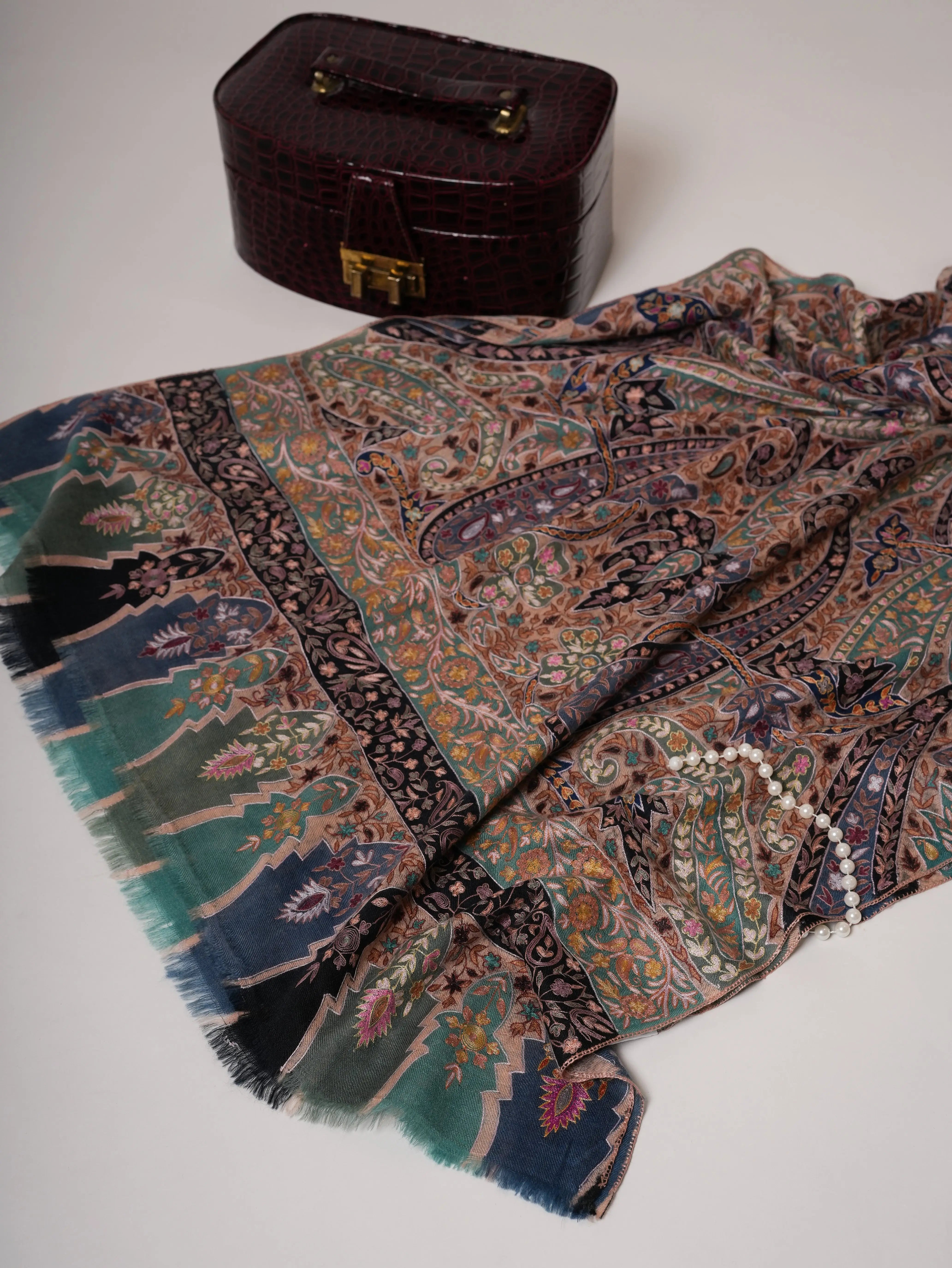 Handpainted Baby Soft Cashmere Scarf with Hook Hand Embroidery Shahkaar