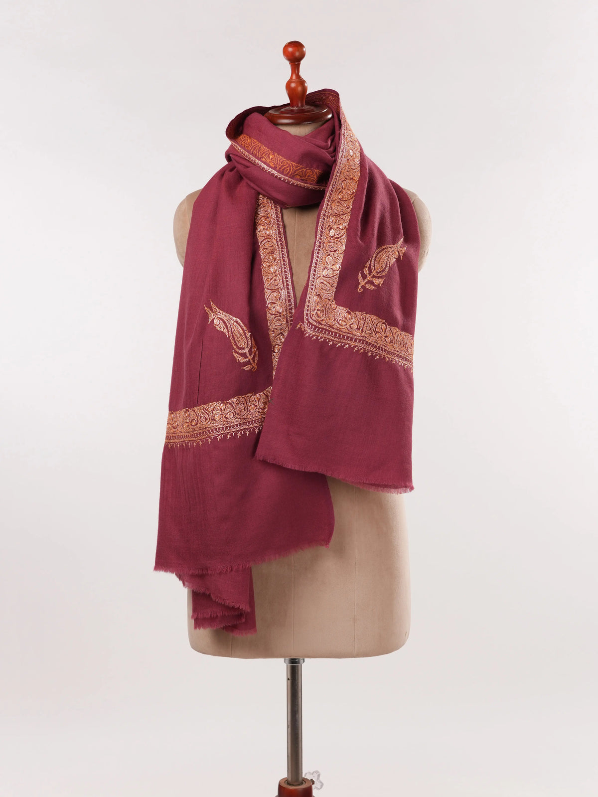 Hand Tilla Embroidery Dusty Rose Kashmiri Fine Wool Shawl Shahkaar.com