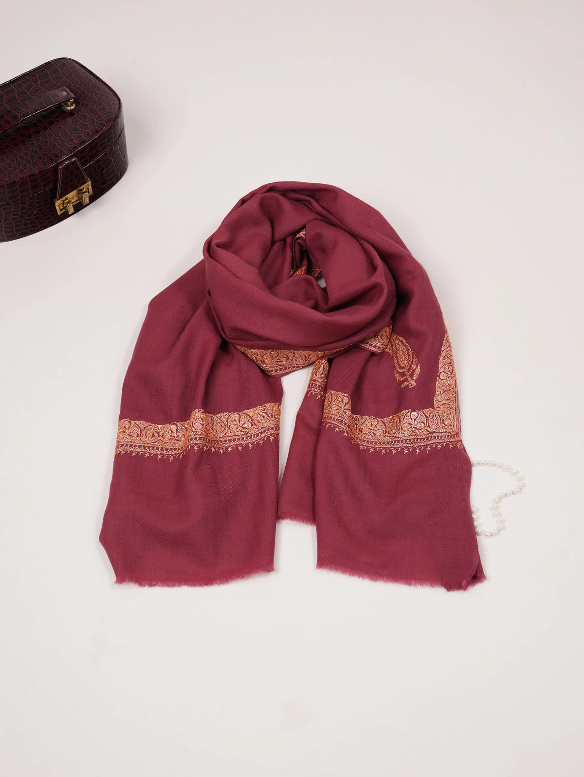 Hand Tilla Embroidery Dusty Rose Kashmiri Fine Wool Shawl Shahkaar.com