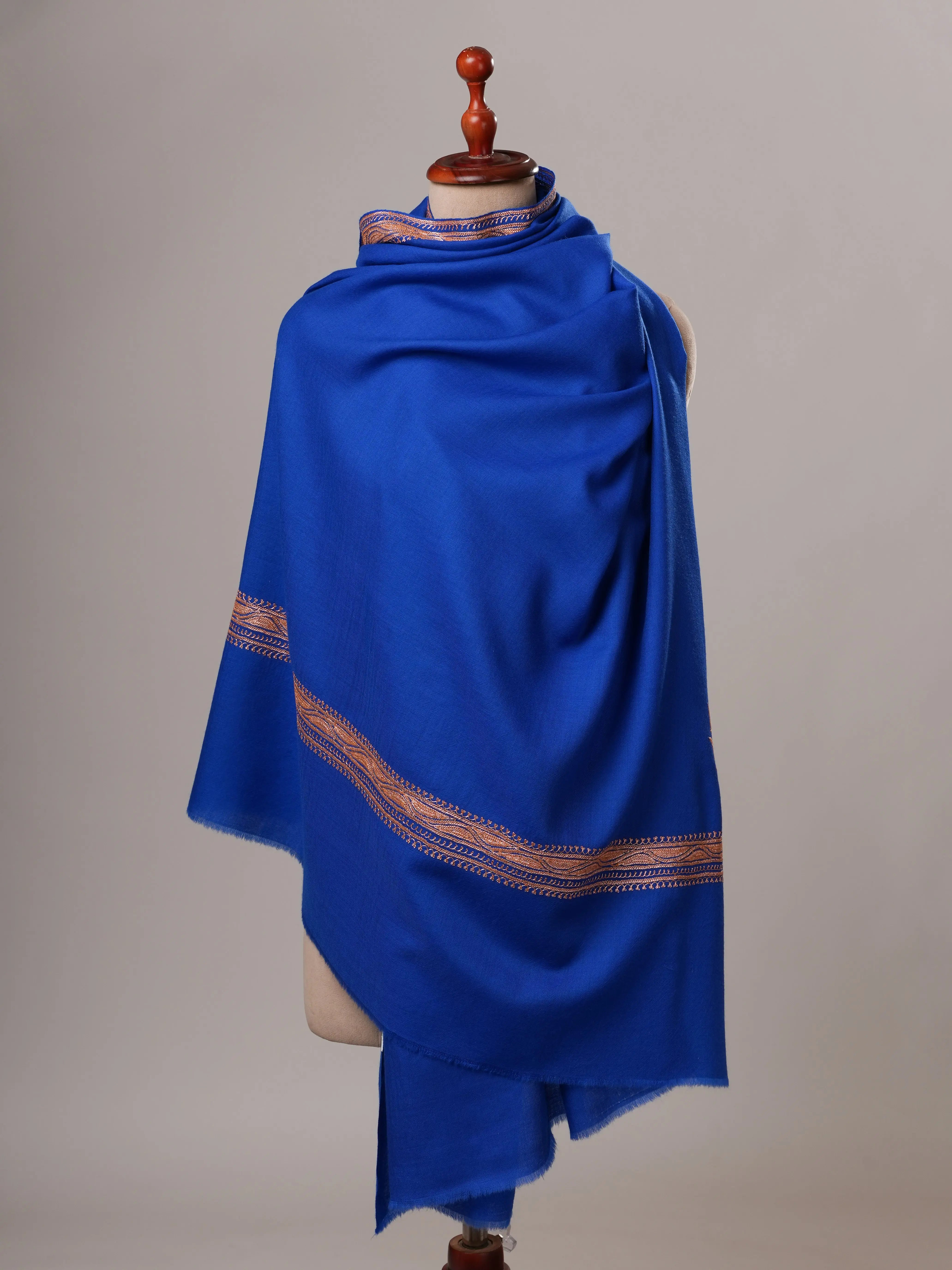 Blue Tilla Hand Embroidered Fine Wool Shawl Shahkaar