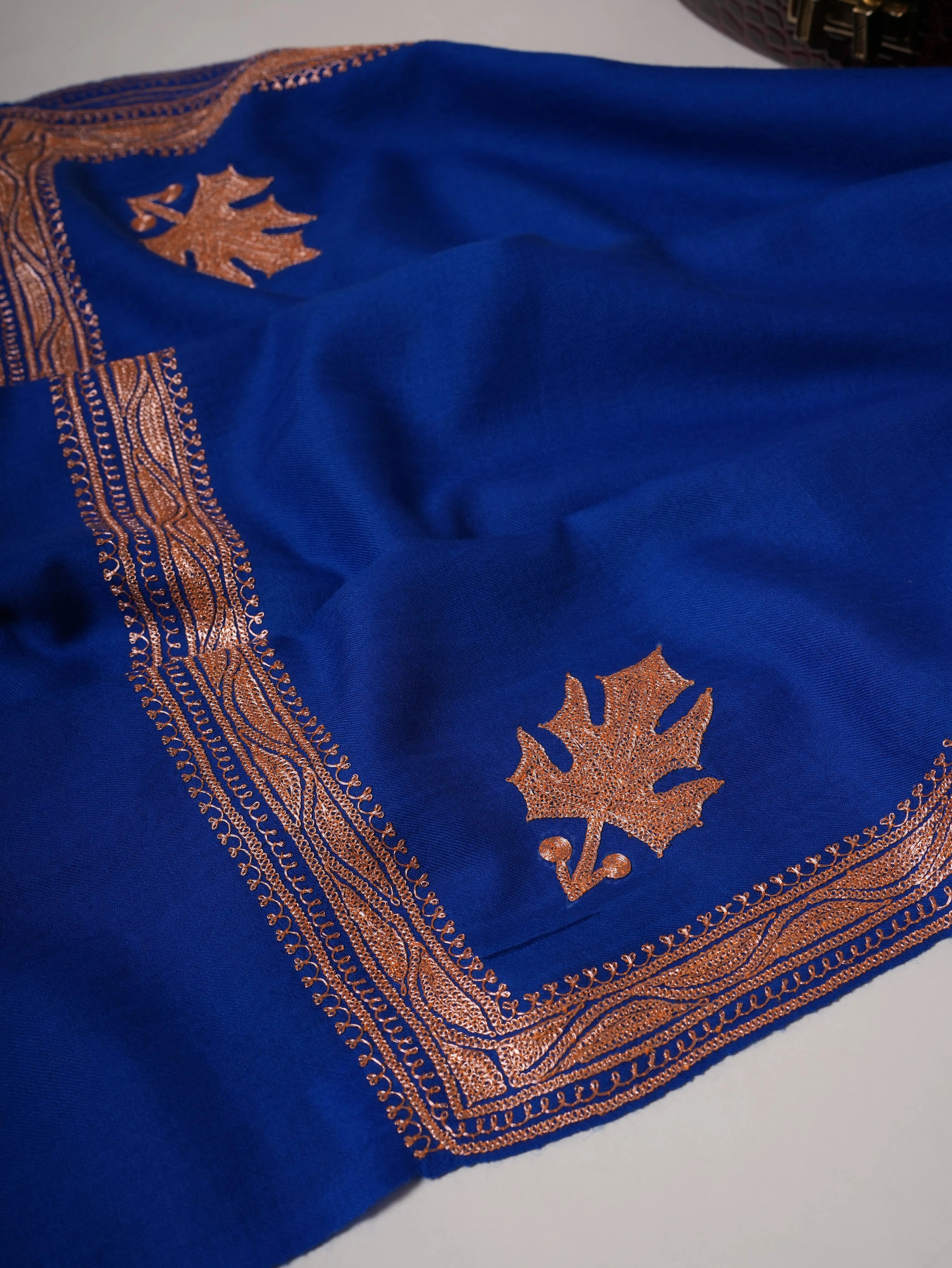 Blue Tilla Hand Embroidered Fine Wool Shawl Shahkaar