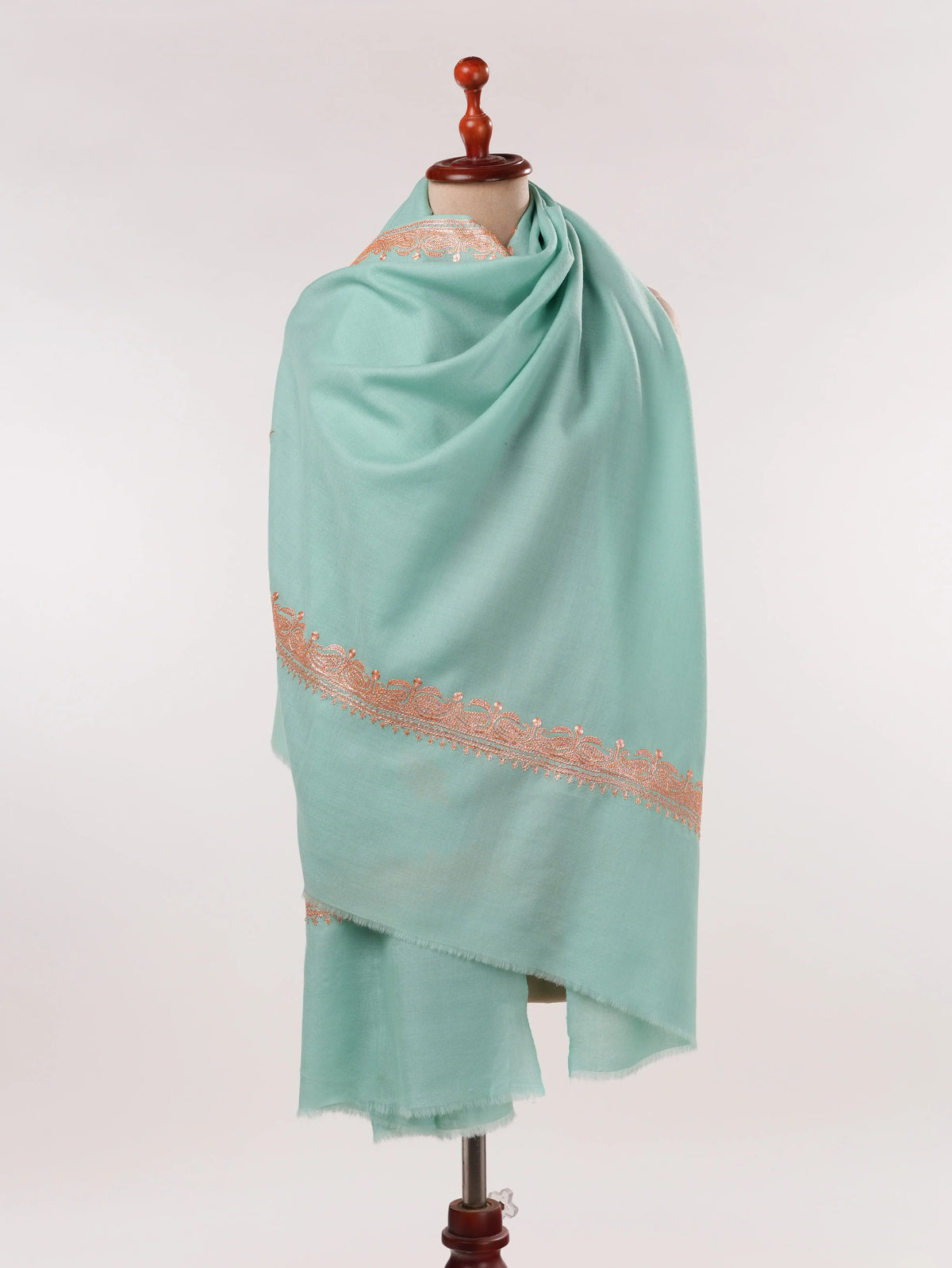 Sky Blue Fine Wool Shawl with Hand Tilla Hashidar Embroidery Shahkaar.com