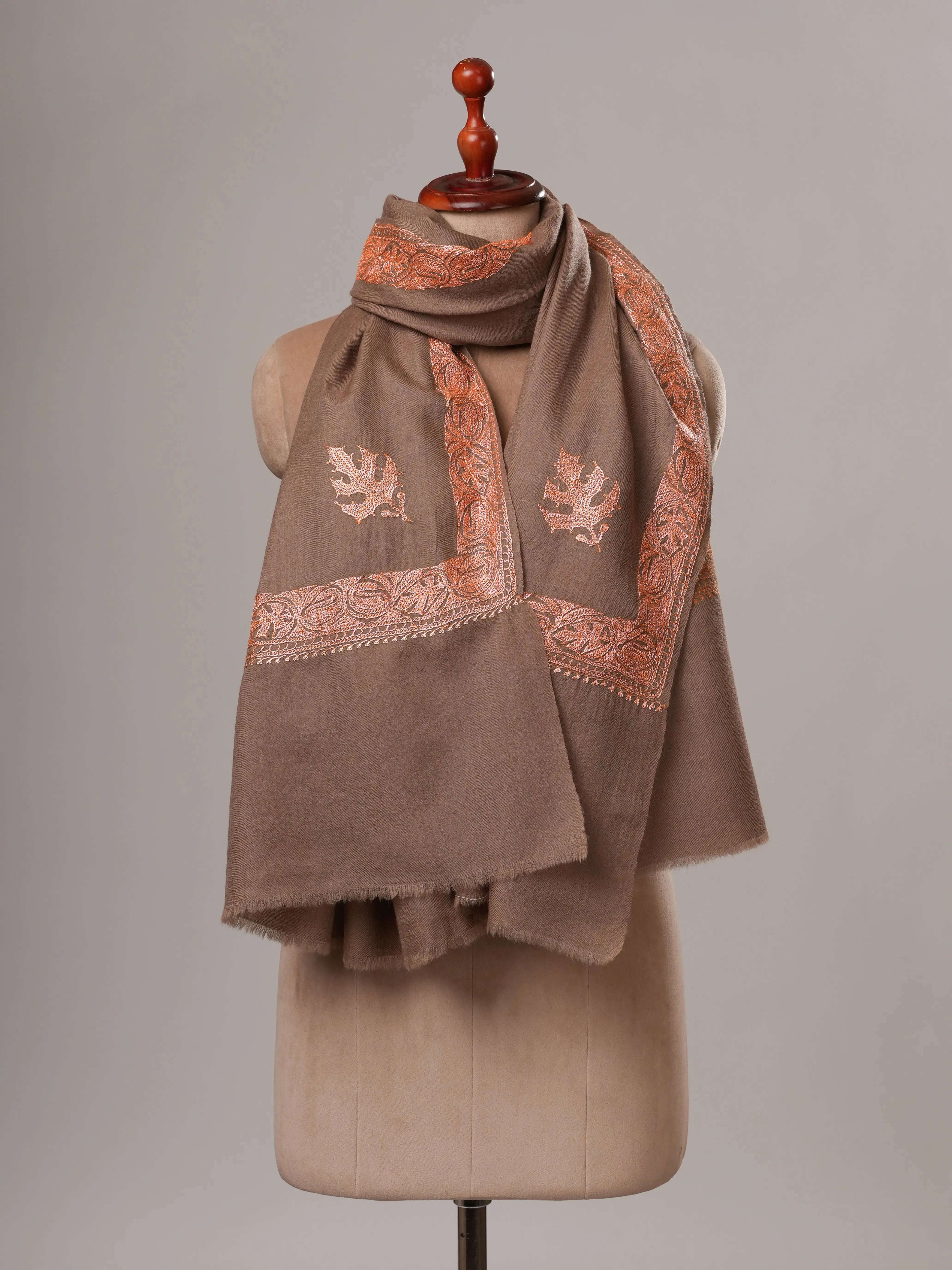 Toosh Color Tilla Neemdaur Hand Embroidered Fine Wool Kashmiri Shawl Shahkaar