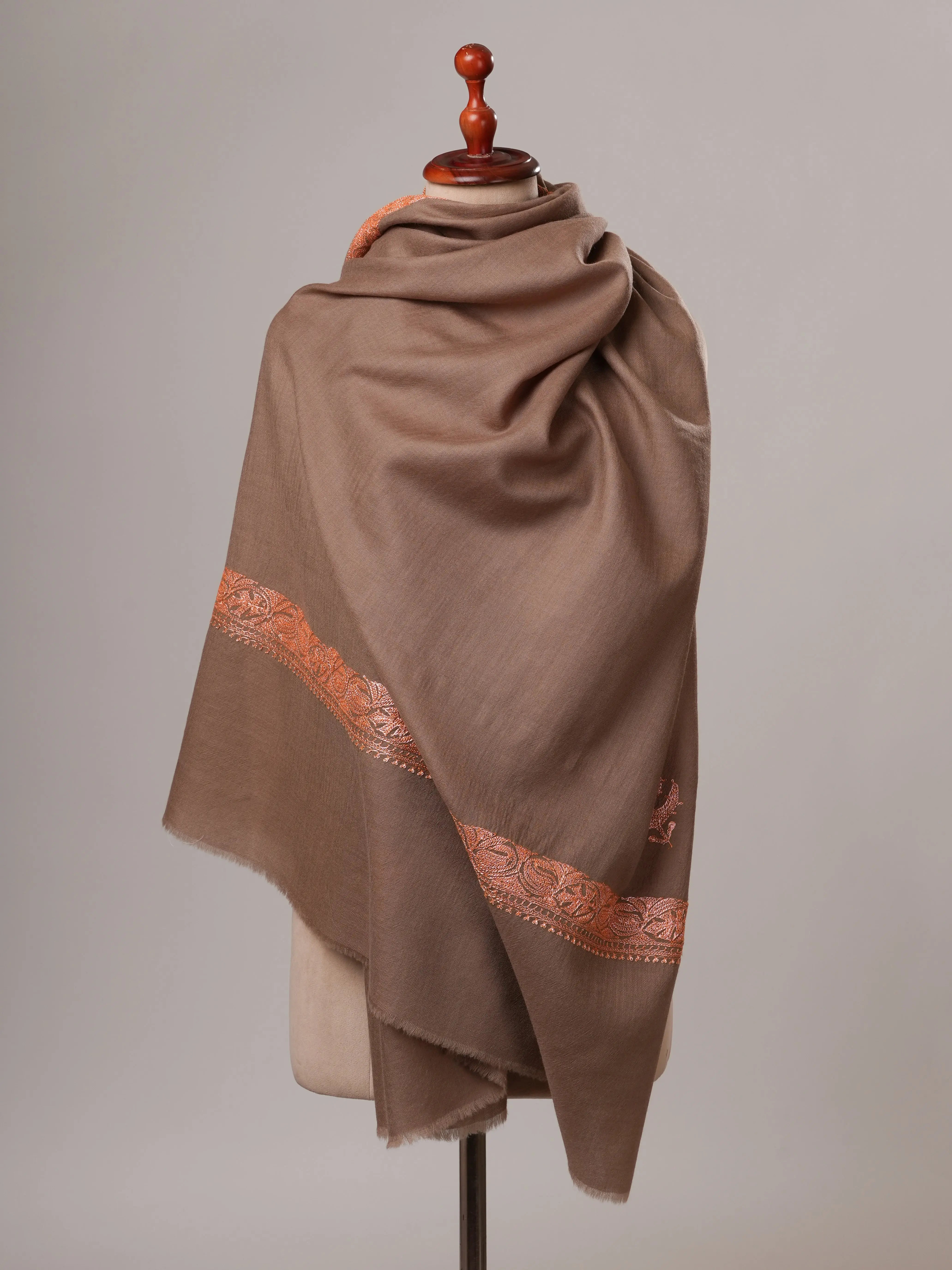 Toosh Color Tilla Neemdaur Hand Embroidered Fine Wool Kashmiri Shawl Shahkaar