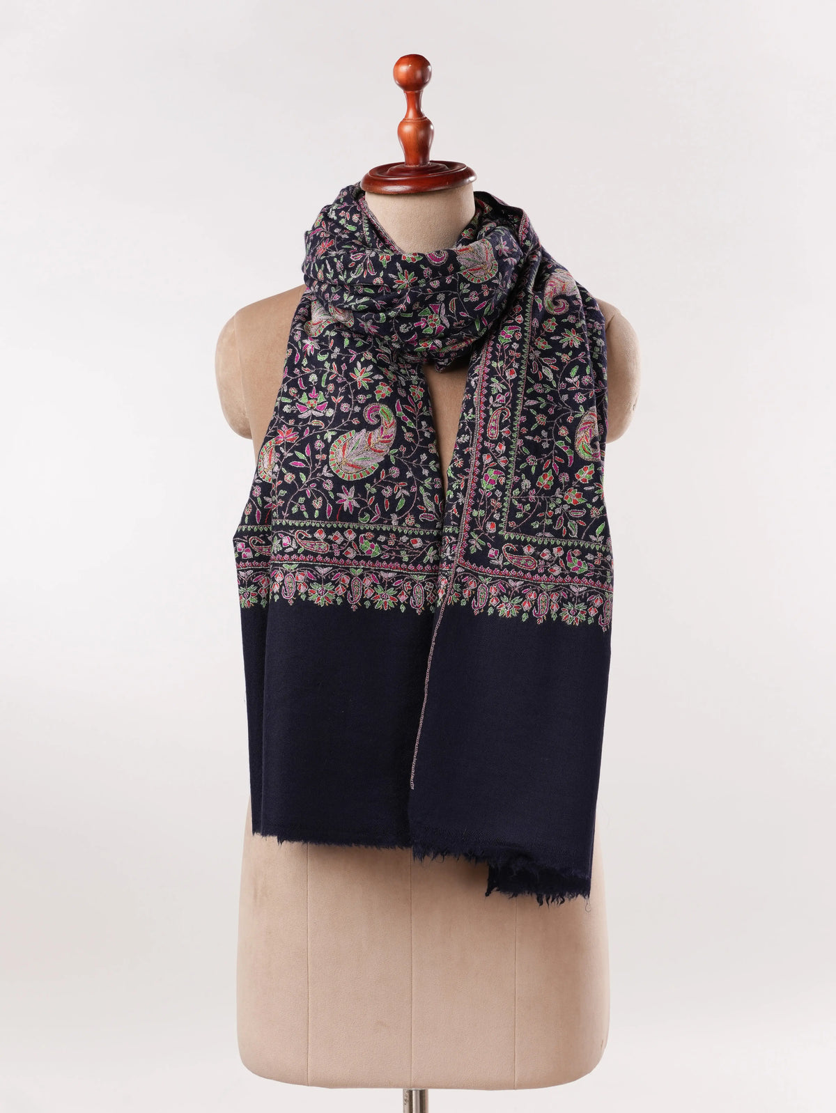 Koyu İndigo El İşi Jamawar Yumuşak Pashmina Şal